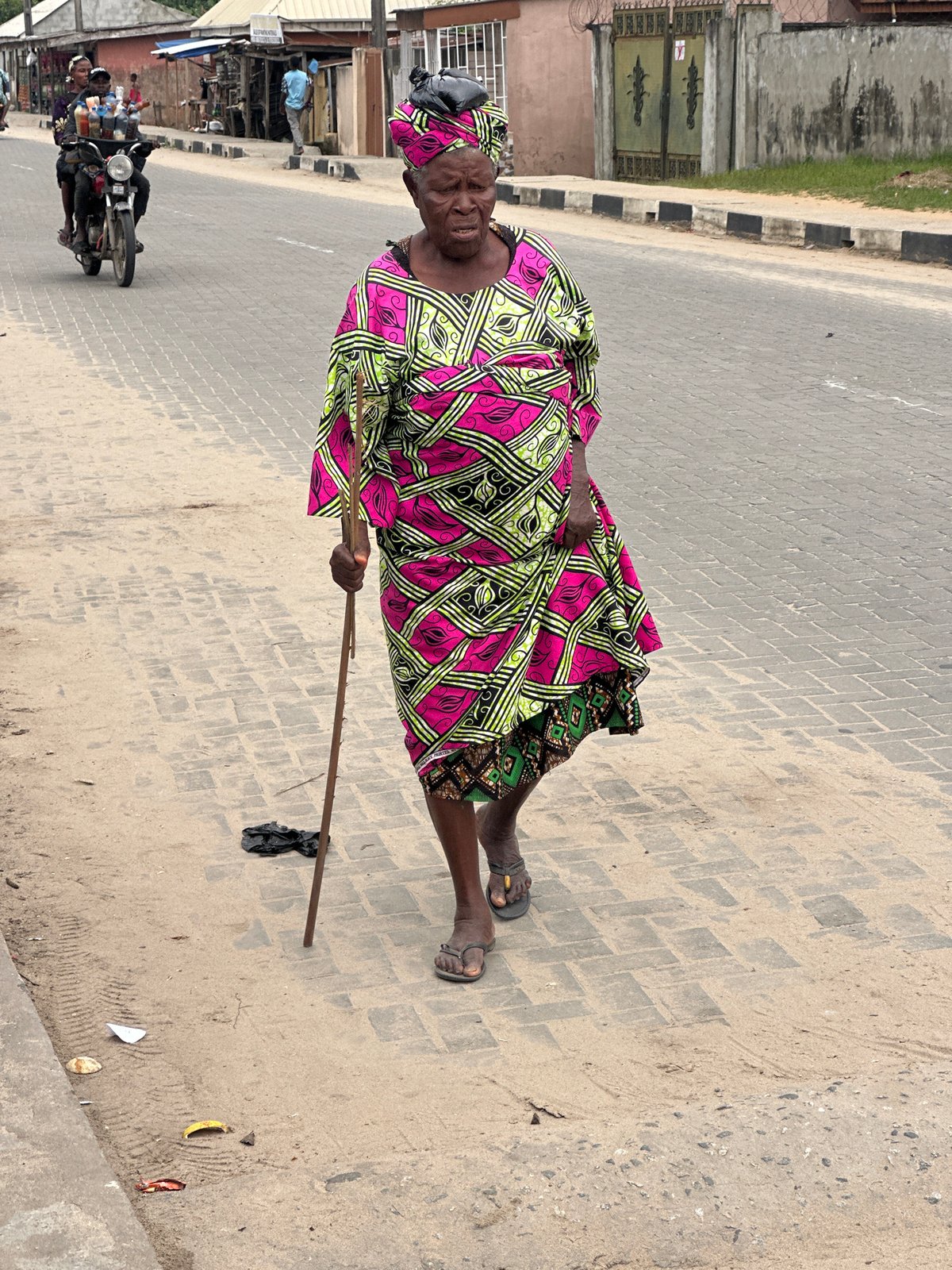 Morning foot traffic and street vendors in Badagry, Nigeria