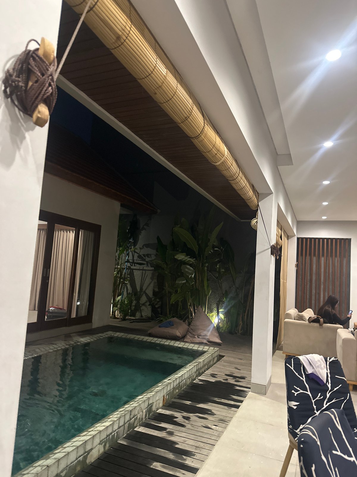 Evening at a North Kuta villa — poolside and couch selfies