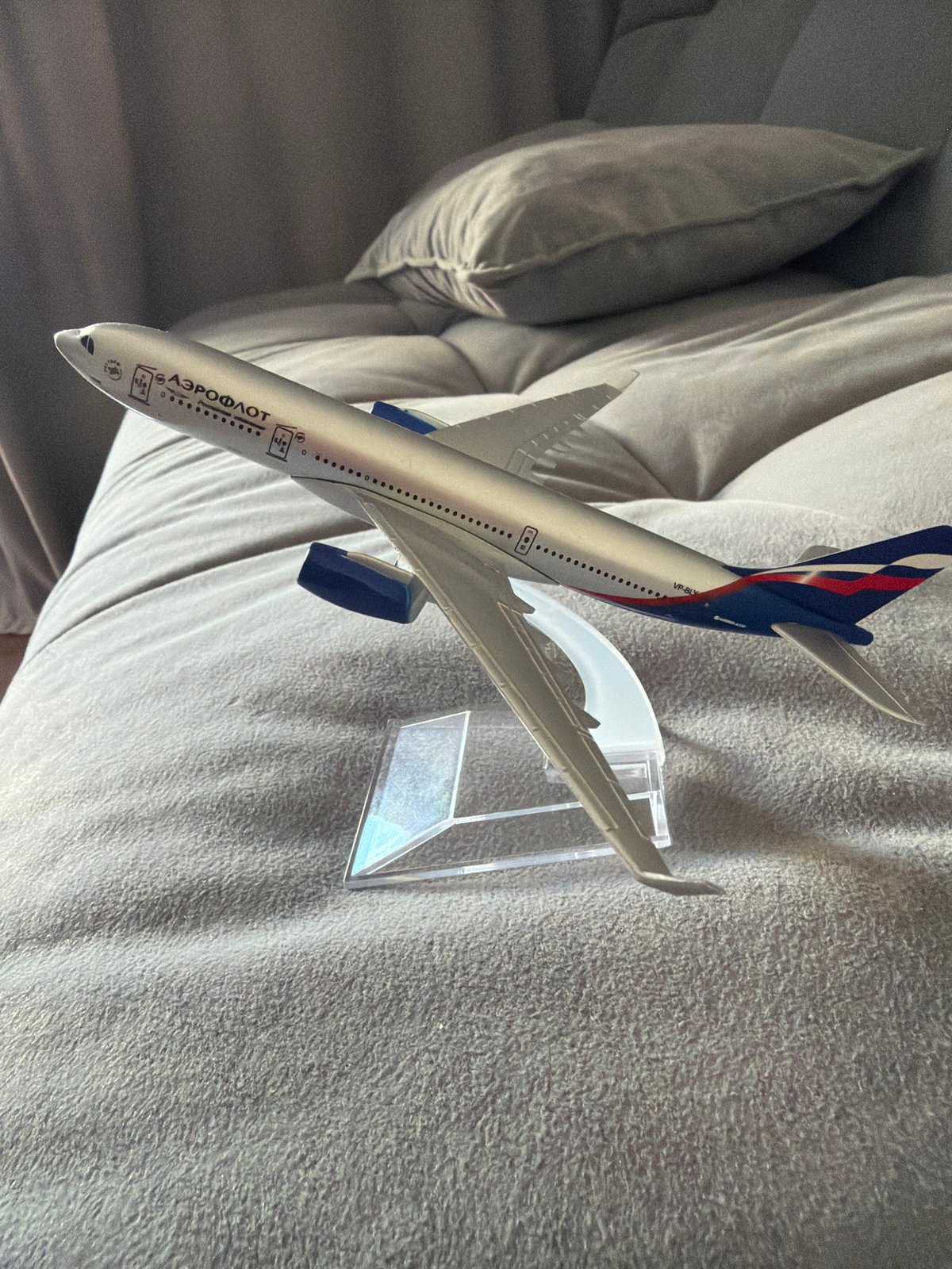 Aeroflot toy airplane model displayed in Chaikovsky, Russia
