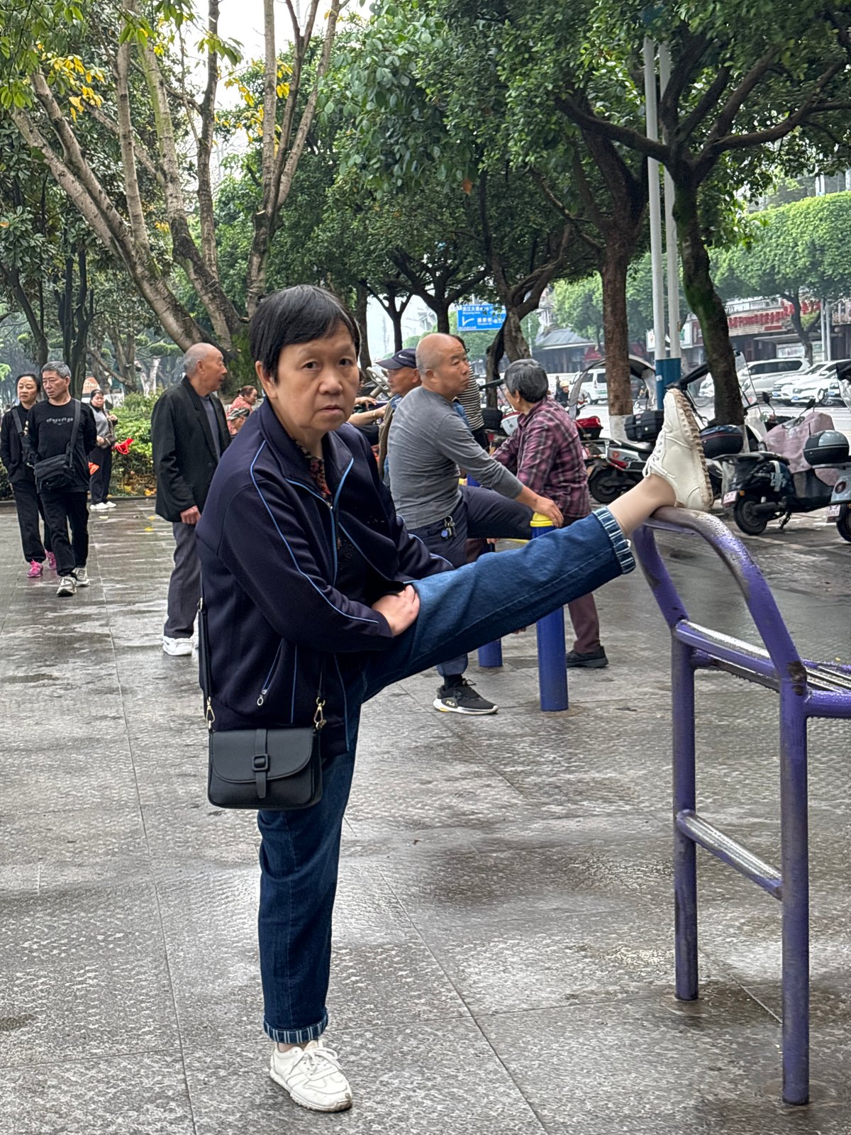 Morning market and exercise activities captured in Jiangjin, China