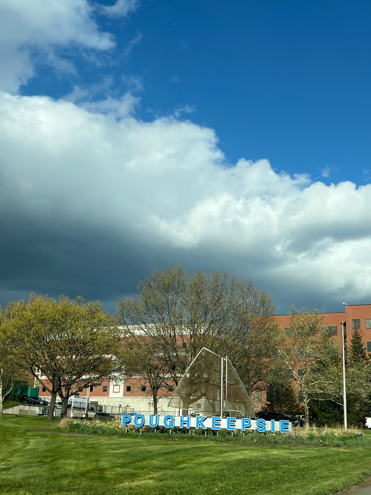 Divided sky shows clear weather, storm clouds in Poughkeepsie