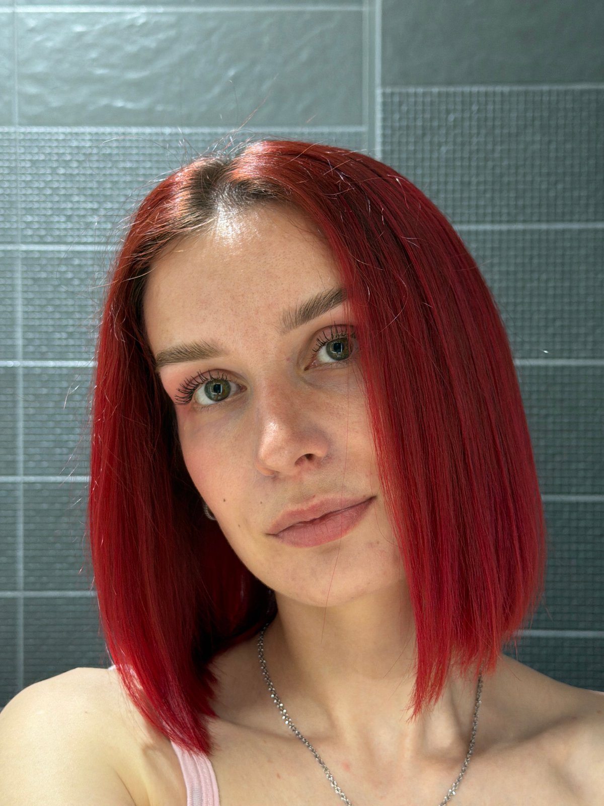 Woman takes bathroom selfies in Chaikovsky, Russia early morning