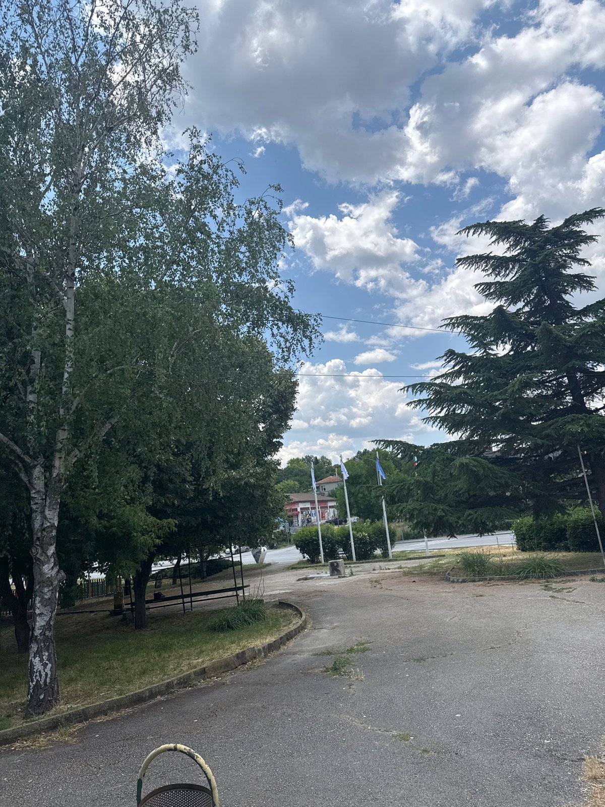 Roadside public space in Topoli, Bulgaria on a summer morning