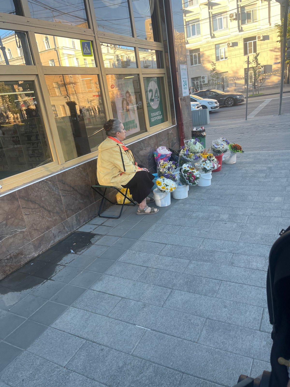 Evening in Novaya Usman': flowers, café tables, and a fountain stroll