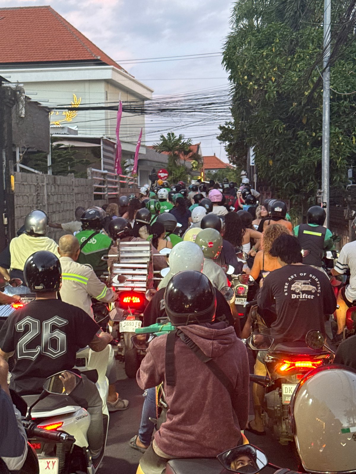 Heavy motorcycle traffic jam observed in North Kuta