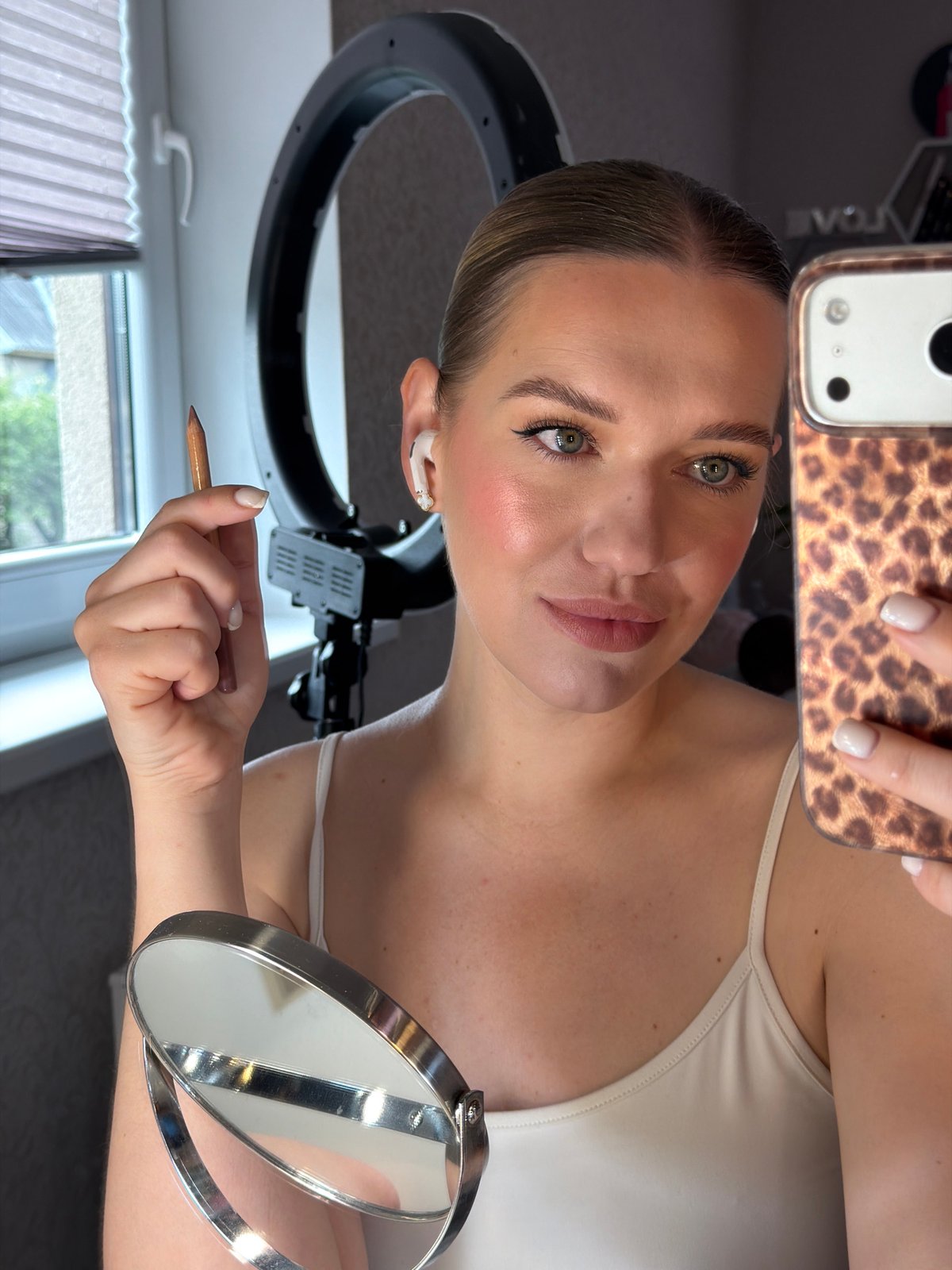 Morning makeup routine captured in Dreiliņi, Latvia