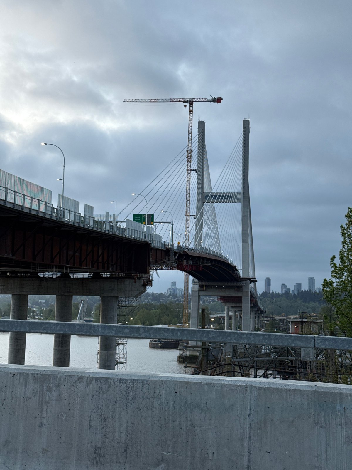 Cable-stayed bridge construction documented in Surrey, Canada