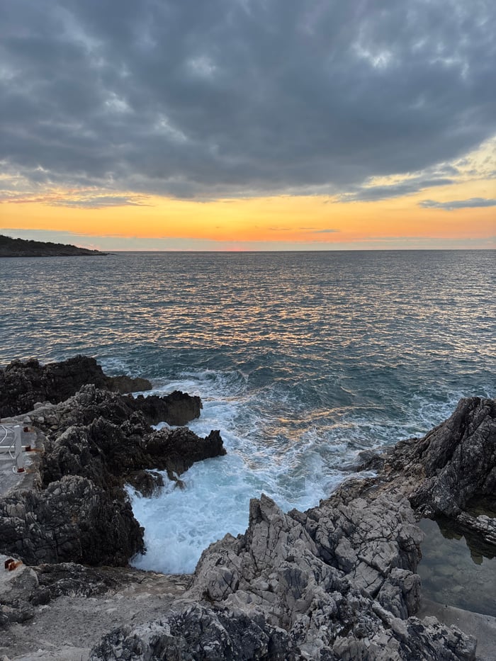 Sunset gathering documented along Montenegro's Adriatic coast near Bar