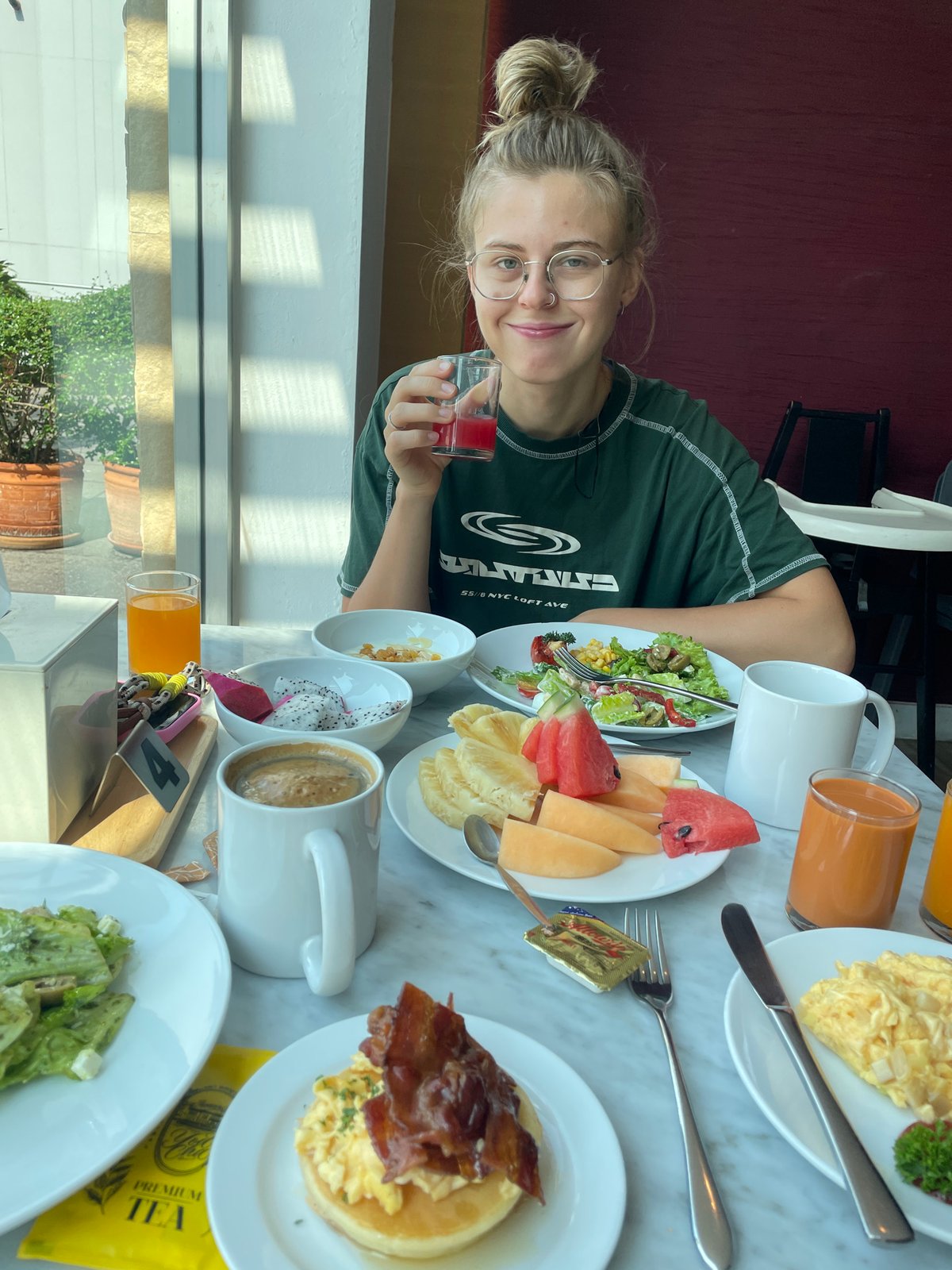 Bangkok breakfast scene captured at indoor dining establishment