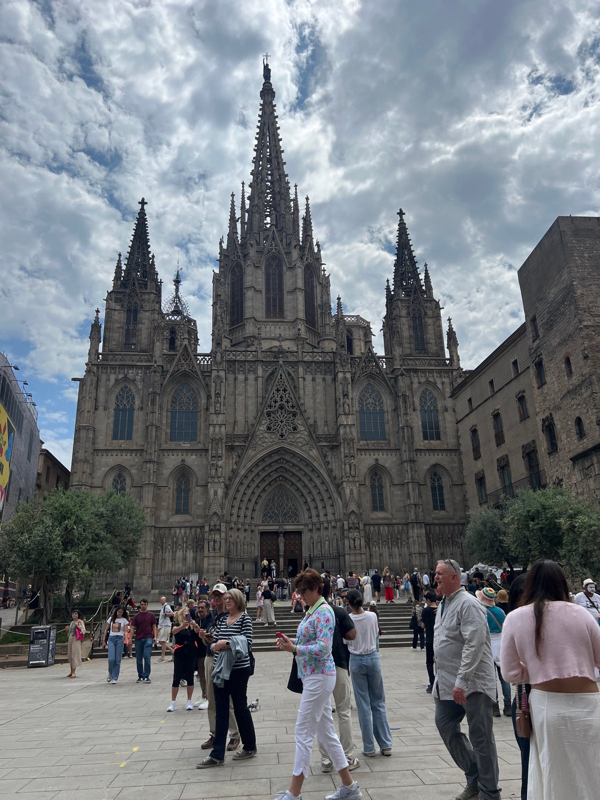 Tourists gather at Barcelona's Gothic Cathedral