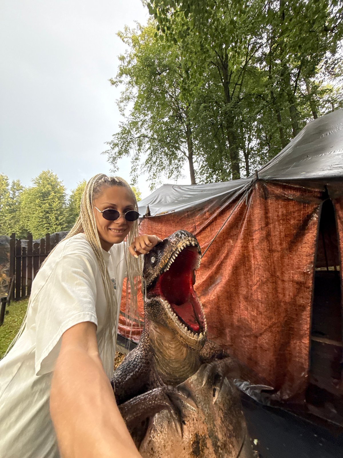 Exploring a dinosaur statue park in Rusanovo, Russia