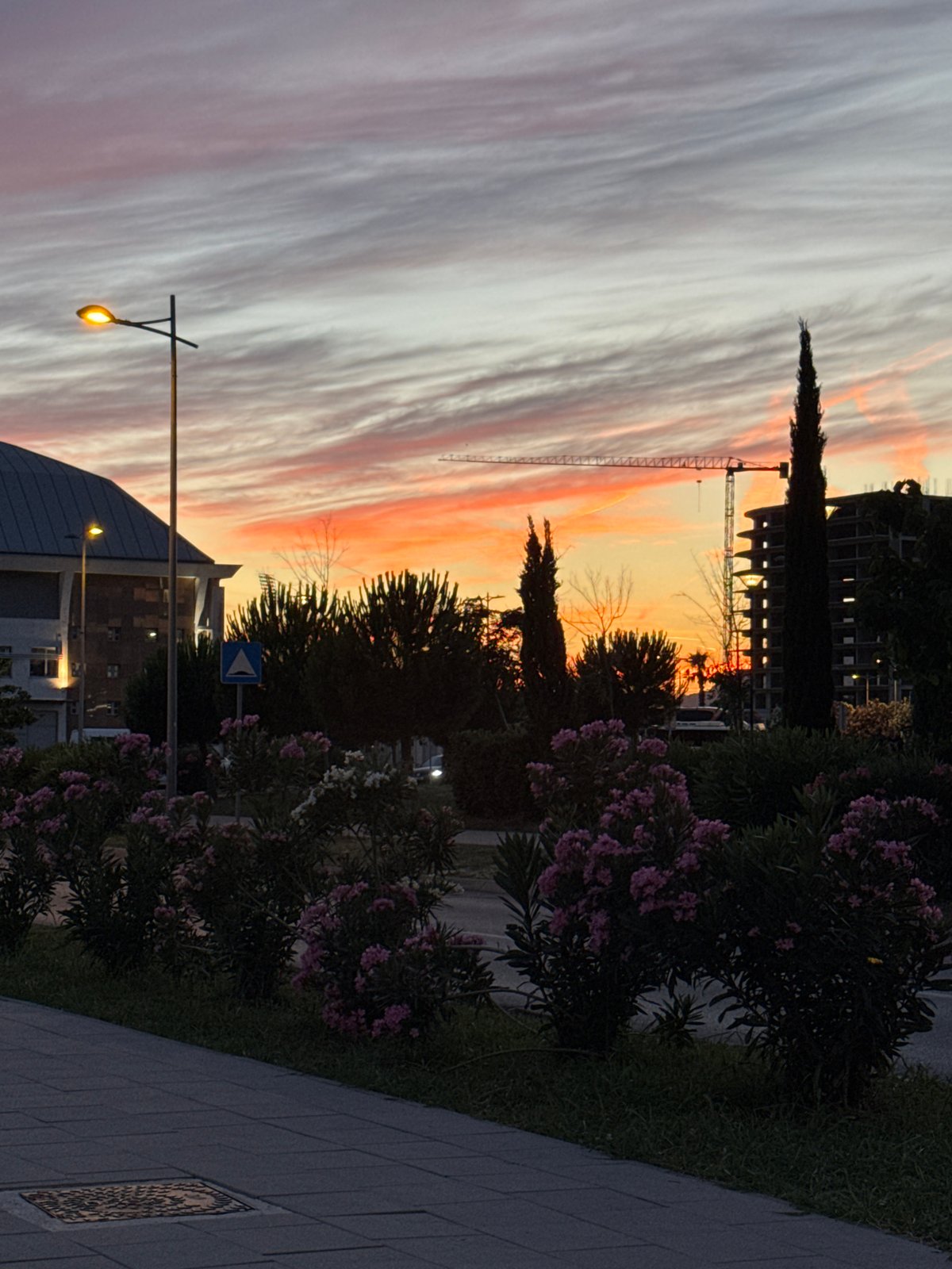Sunset evening along Bar's waterfront promenade, Montenegro