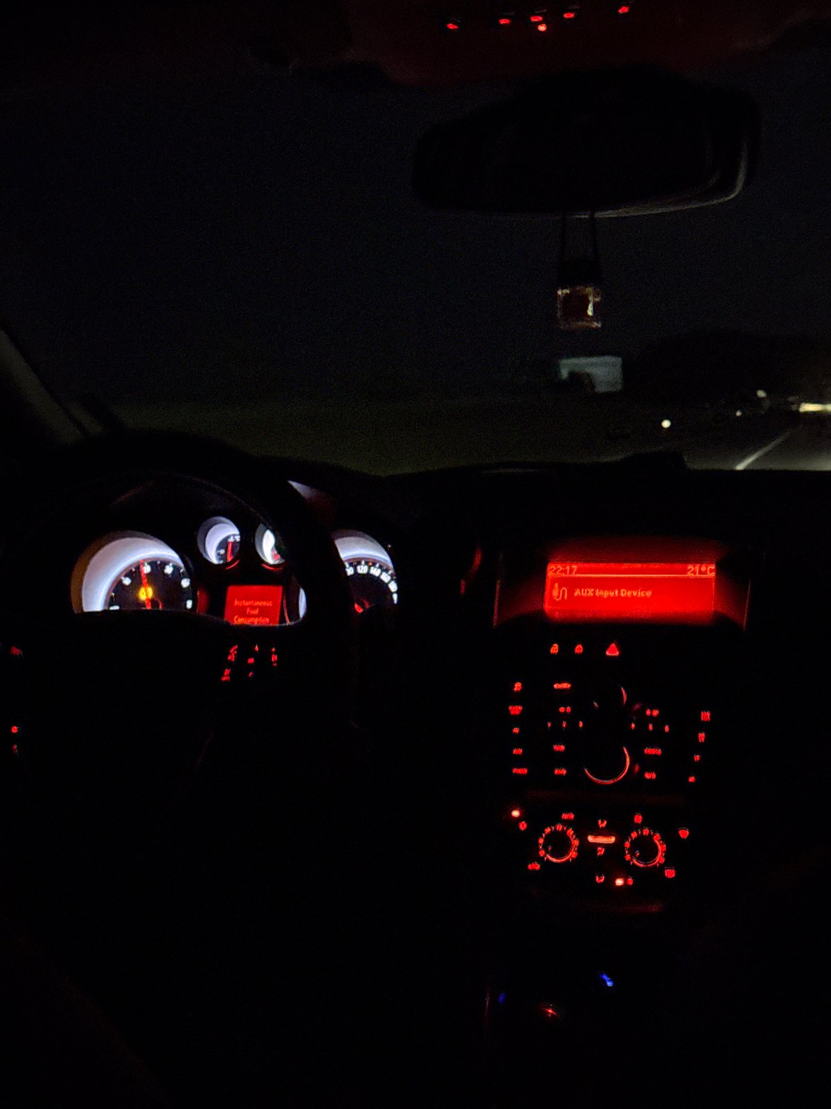 Vehicle interior observed at night in Brestovets, Bulgaria