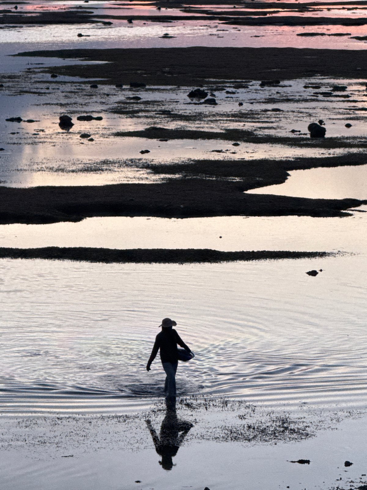 Sunset on Lý Sơn Island's calm, rocky shore