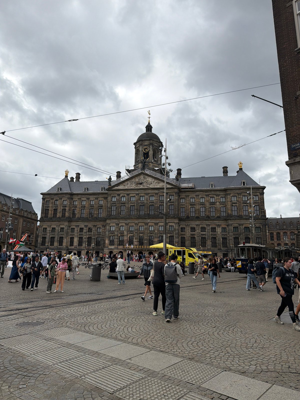 Wandering central Amsterdam around Dam Square on a cloudy morning