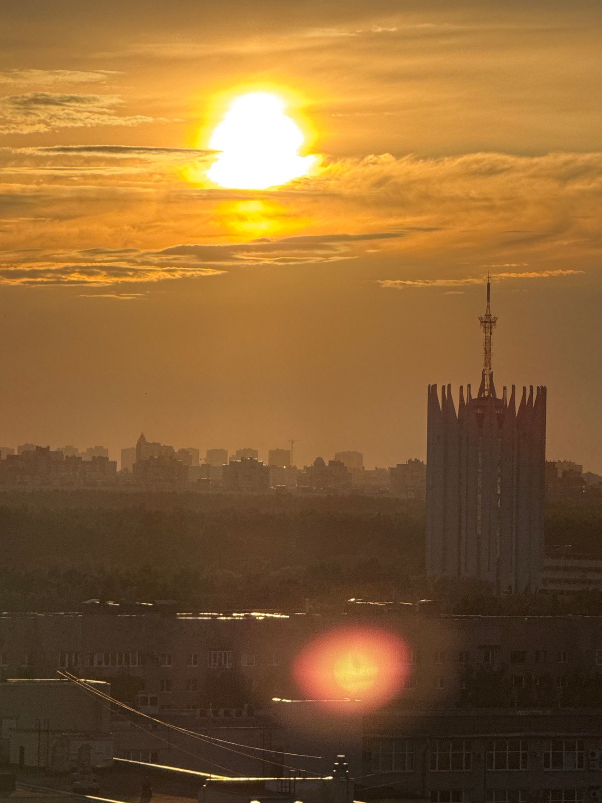 Golden hour captured over Russian urban landscape near Lednevo