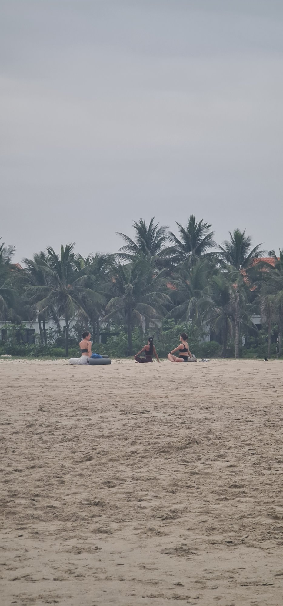 Group gathers on Đà Nẵng beach under overcast skies