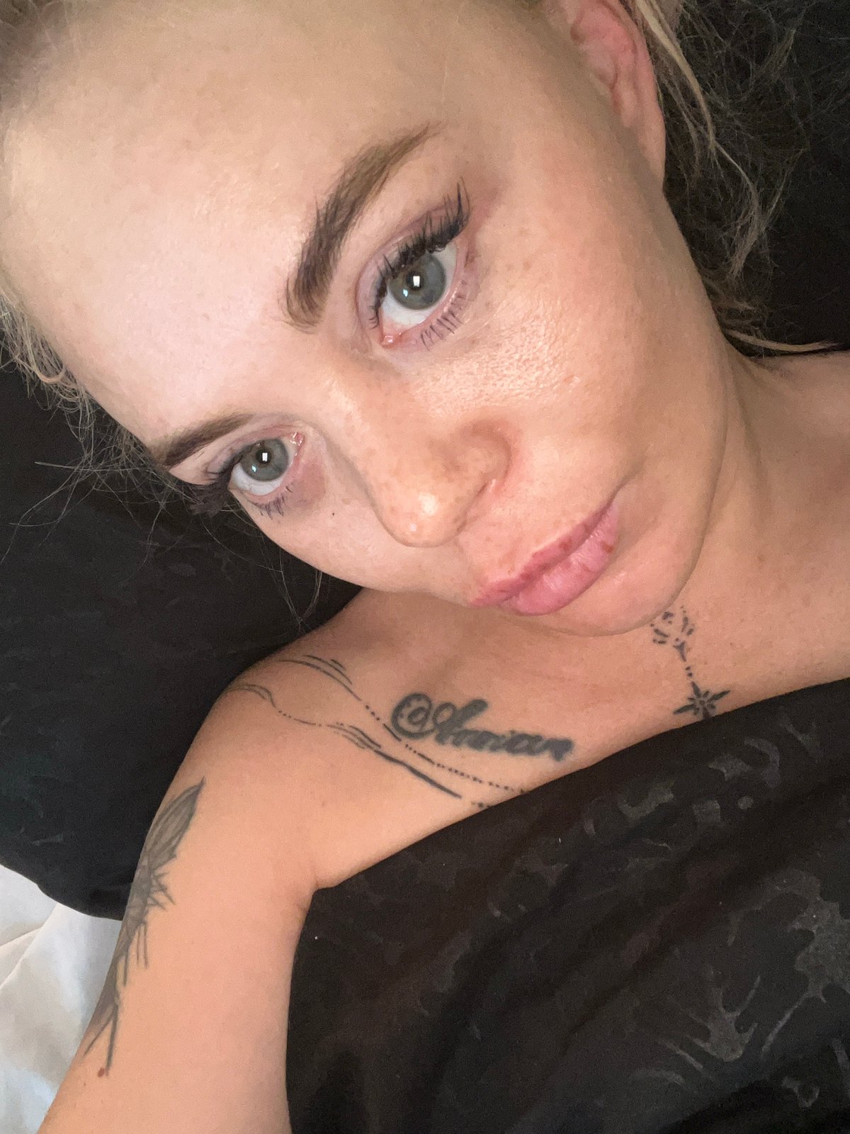 Overhead selfie series, lying down, multiple angles and expressions