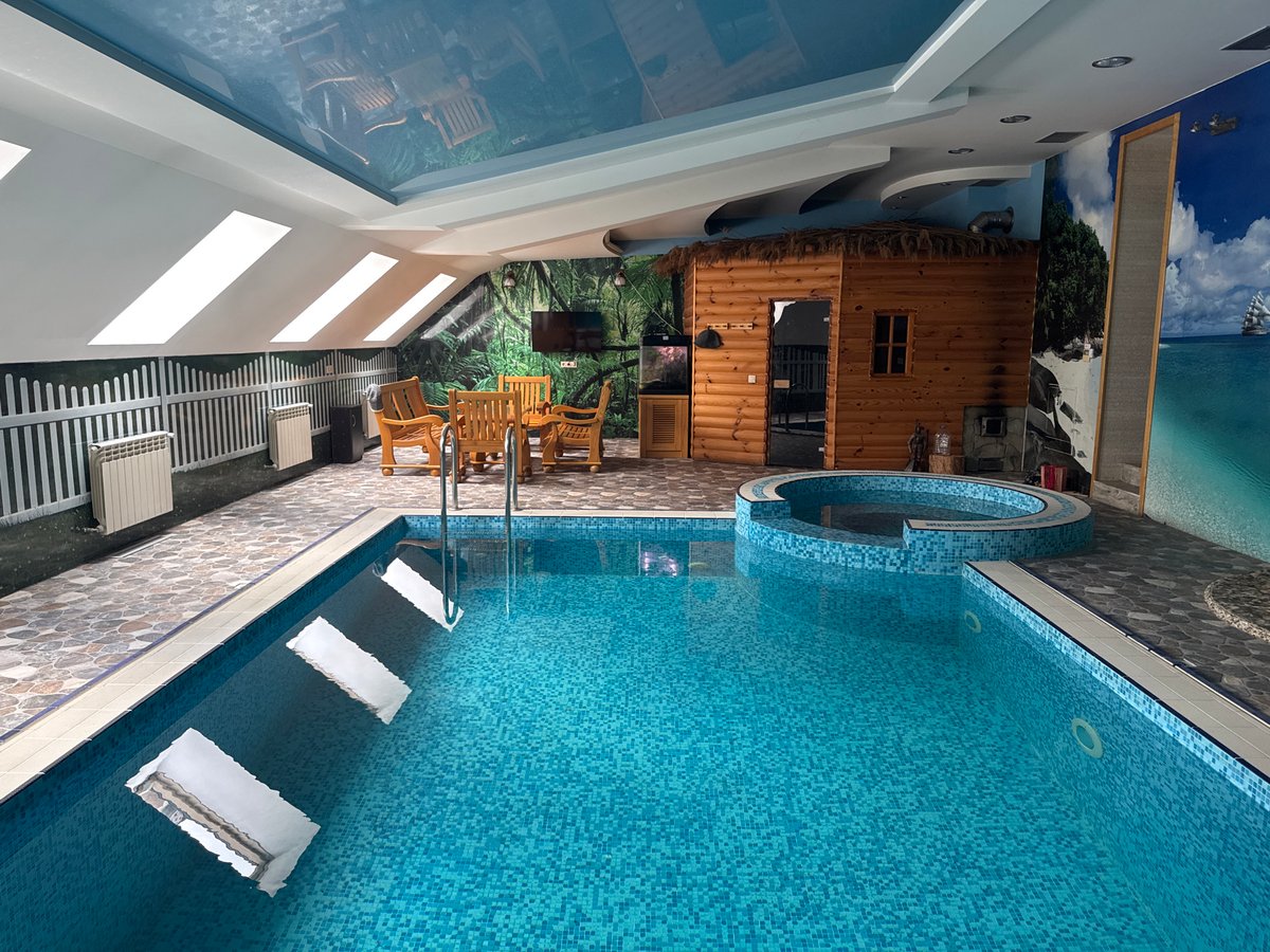 Indoor pool and village greenery in Davydovka, Ukraine