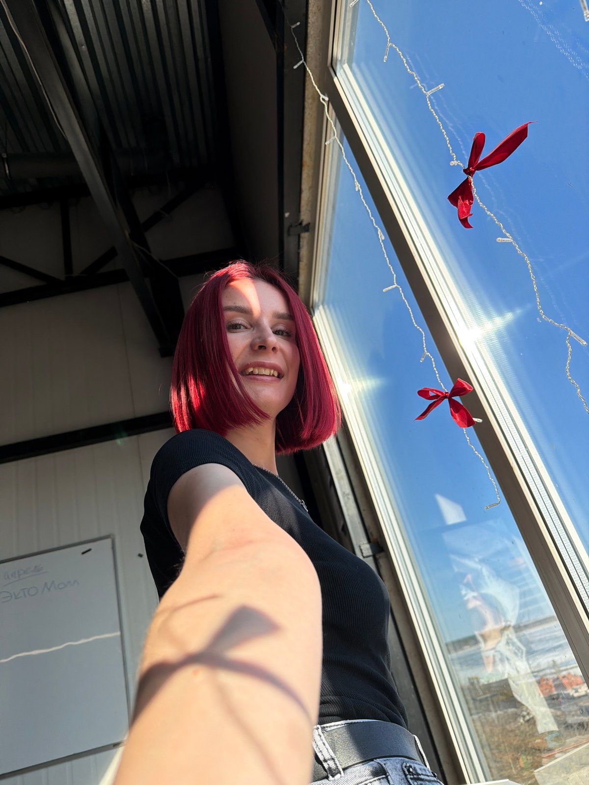 Woman Takes Multiple Selfies in Industrial Setting, Chaikovsky Russia