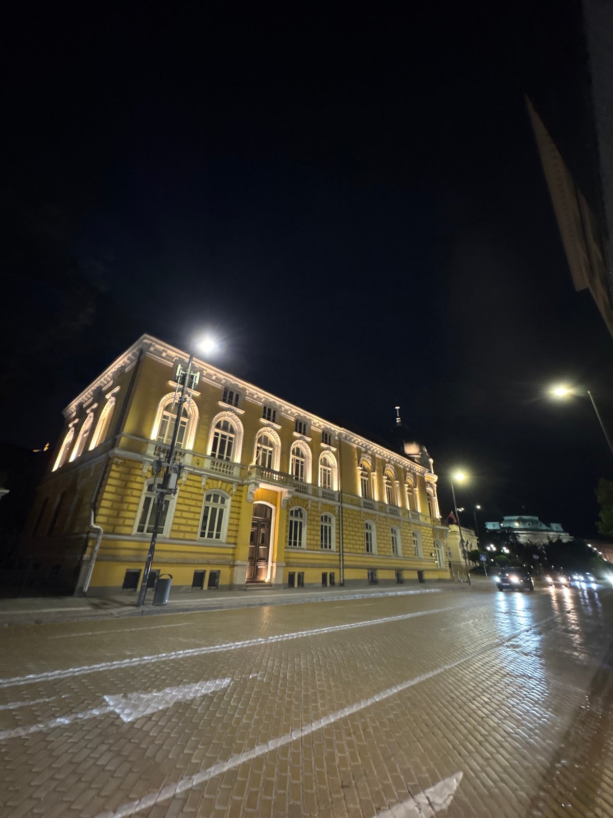 Nighttime architectural documentation captured in Sofia, Bulgaria