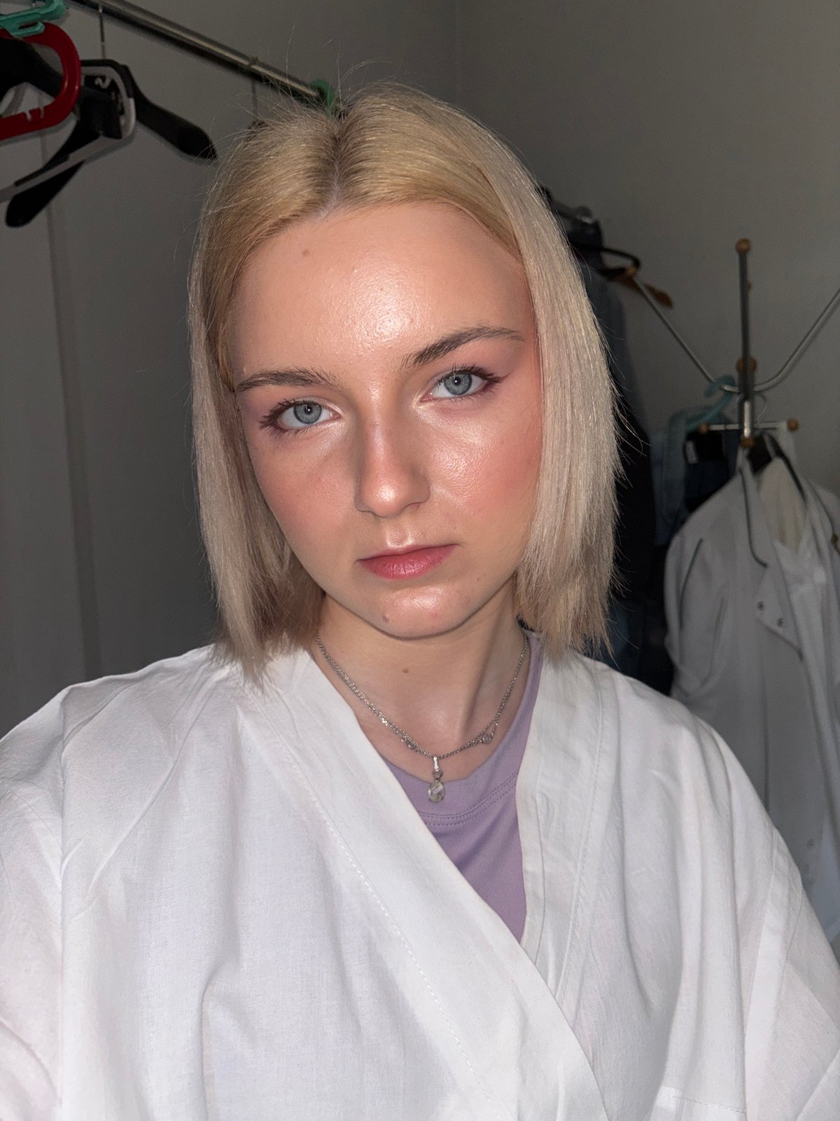 Blonde woman documented during breakfast routine in Russia