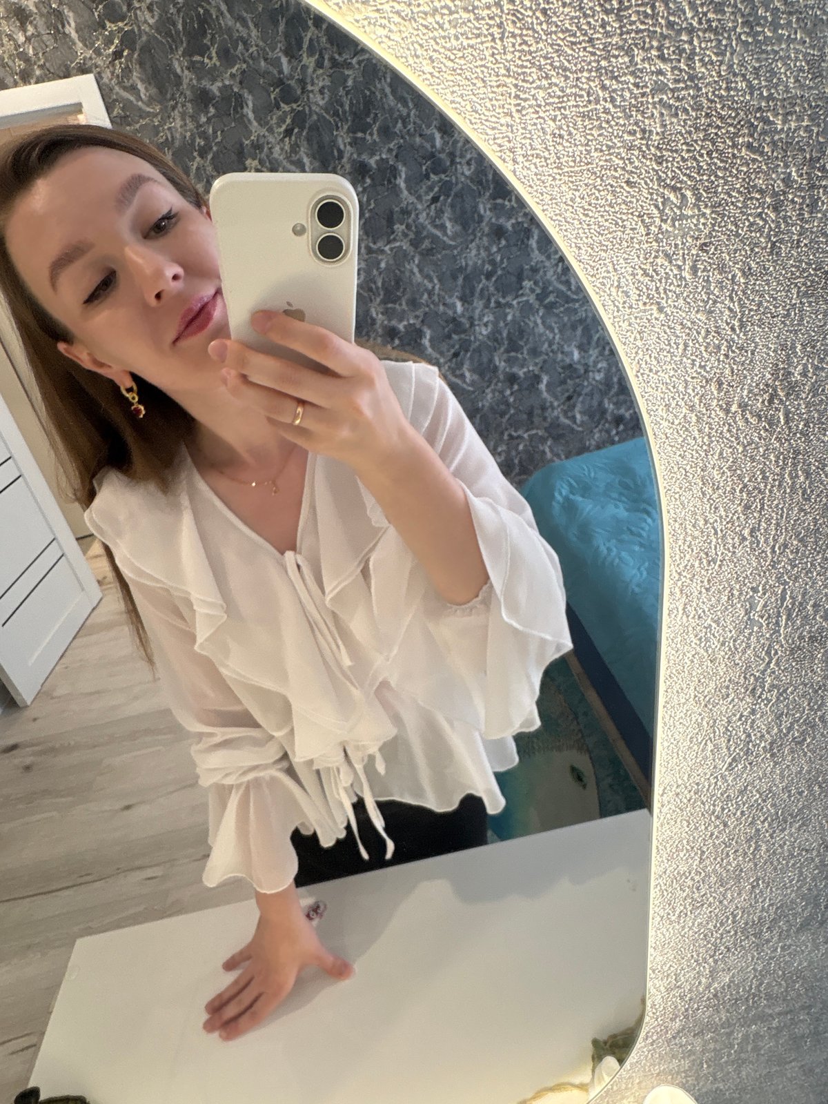Late-night selfie session captured in Izhevsk residential setting