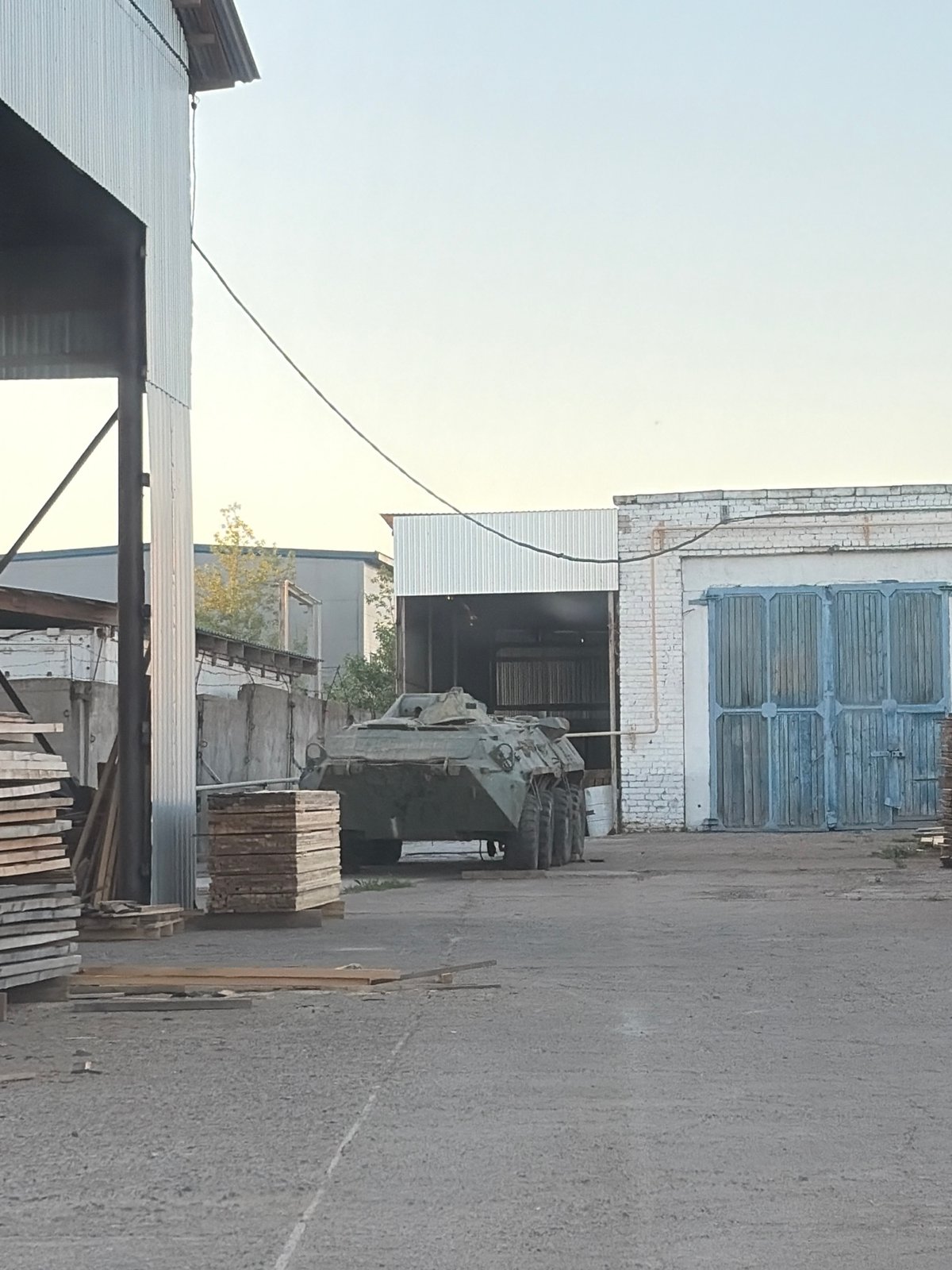 Military vehicle spotted outside industrial building in Chaikovsky, Russia