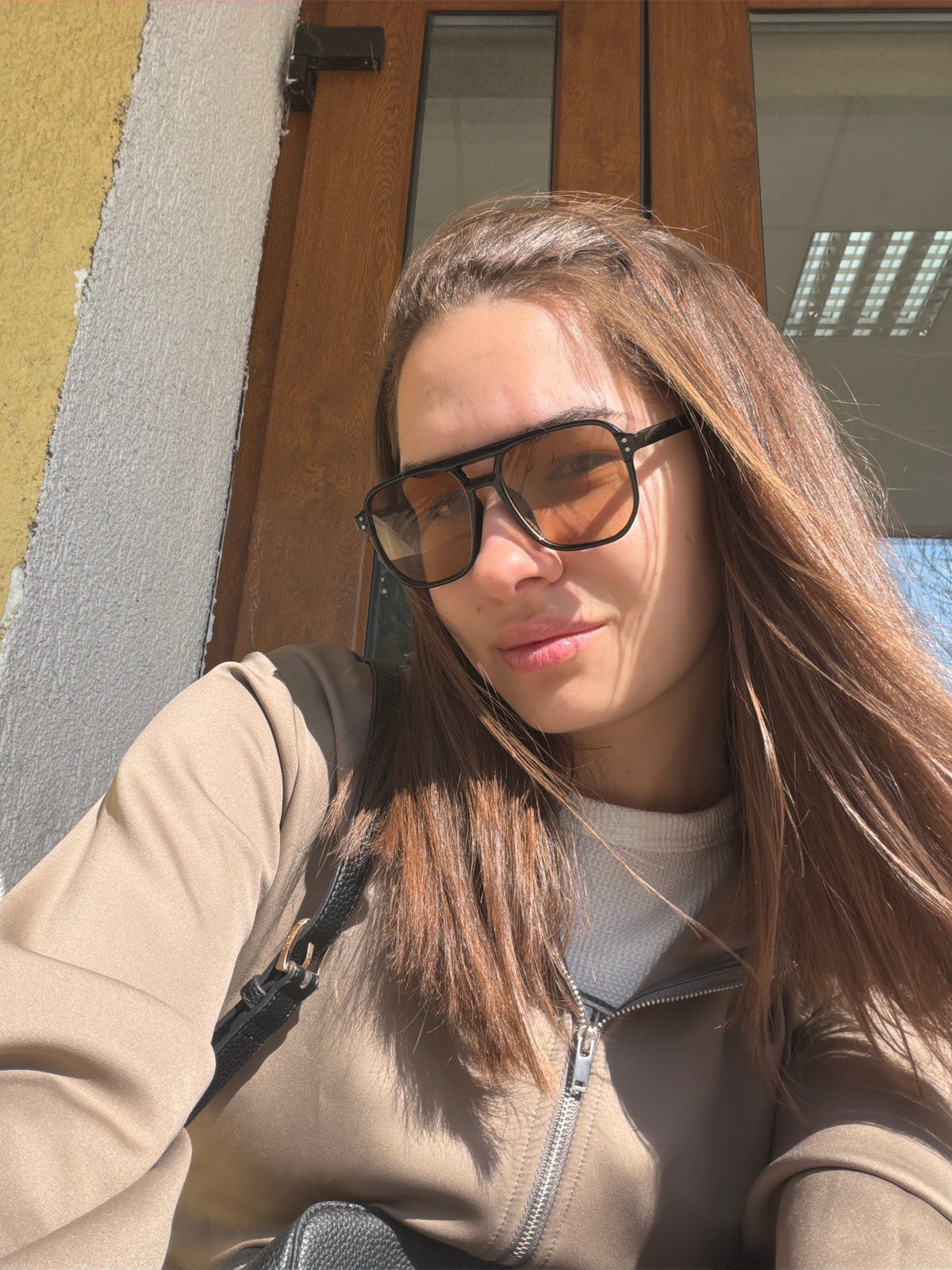 Woman takes selfie in Sofia, Bulgaria