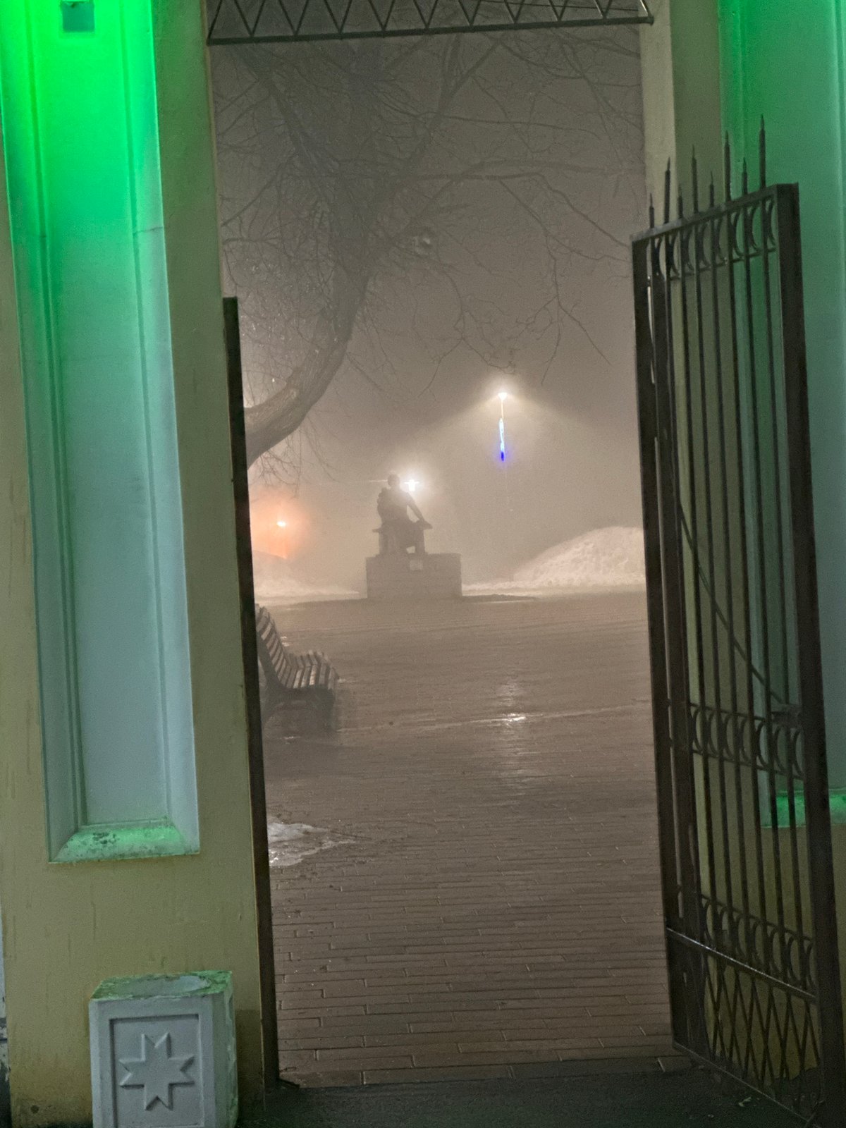 Heavy fog blankets Sarapul, Russia streets and buildings
