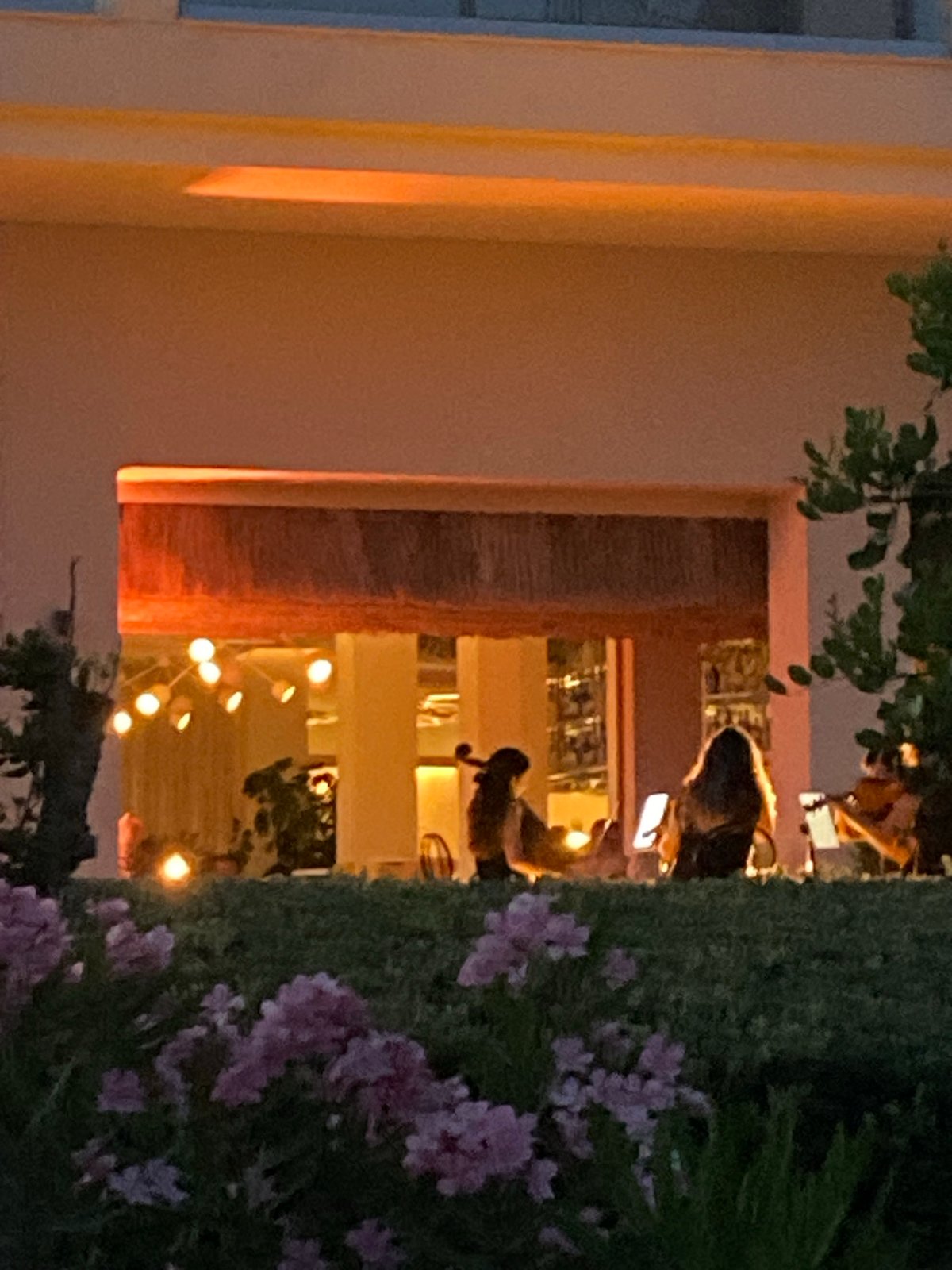 Estepona beachfront bars and boardwalk at dusk