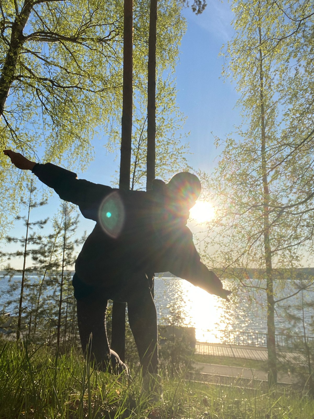 Early morning exercise routine captured near Chaikovsky waterfront