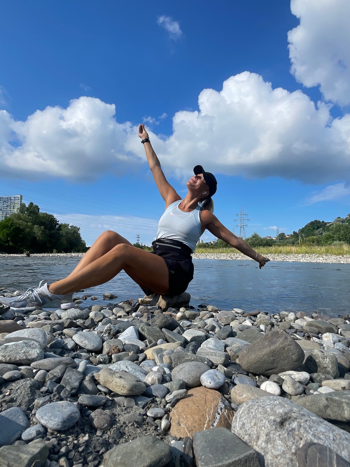Hanging out by a rocky riverbank in Sochi