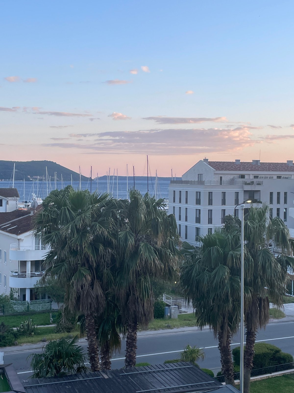 Sunset view captured over Meljine, Montenegro coastal town