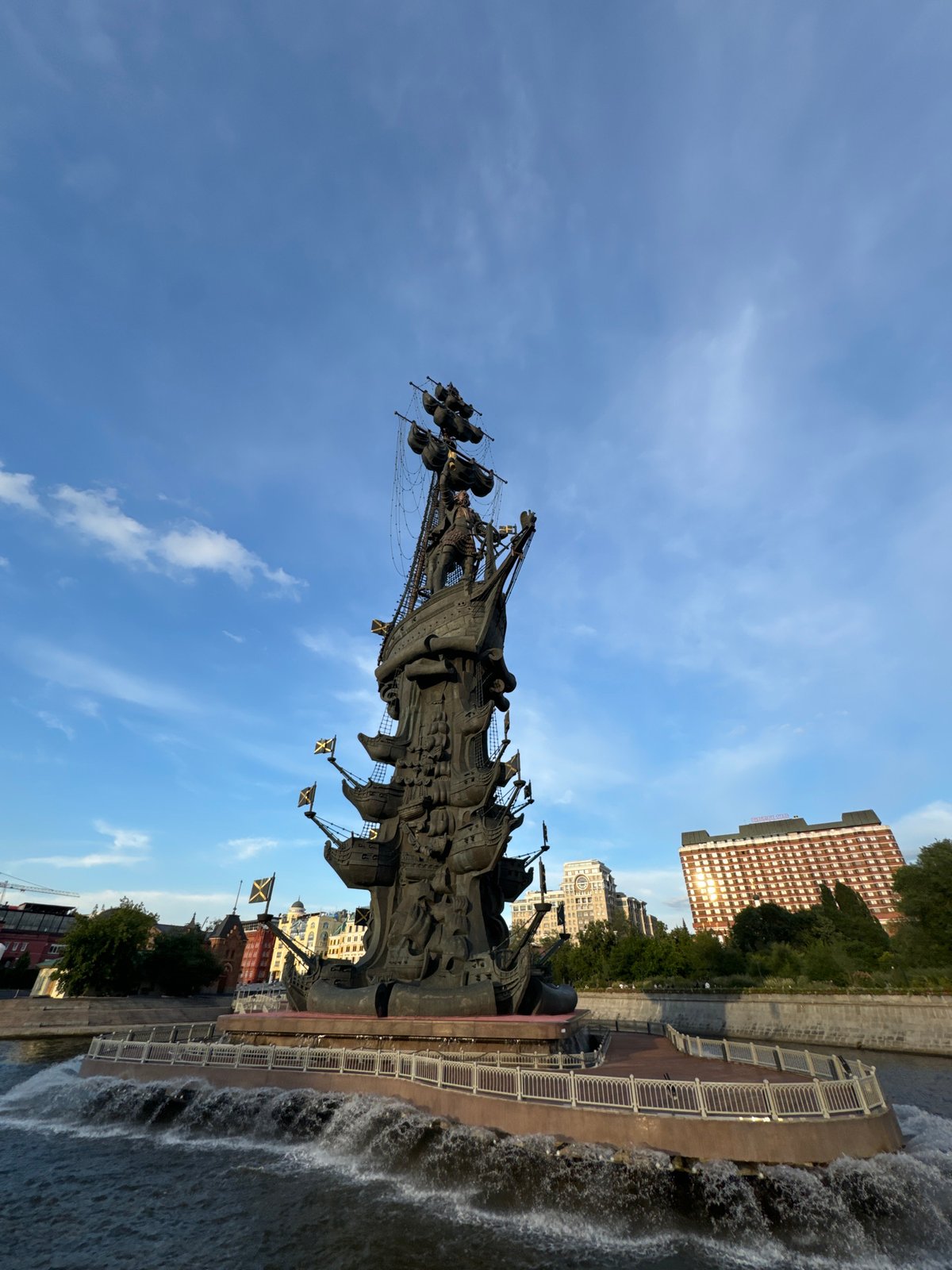 Moscow's towering bronze ship monument, seen up close
