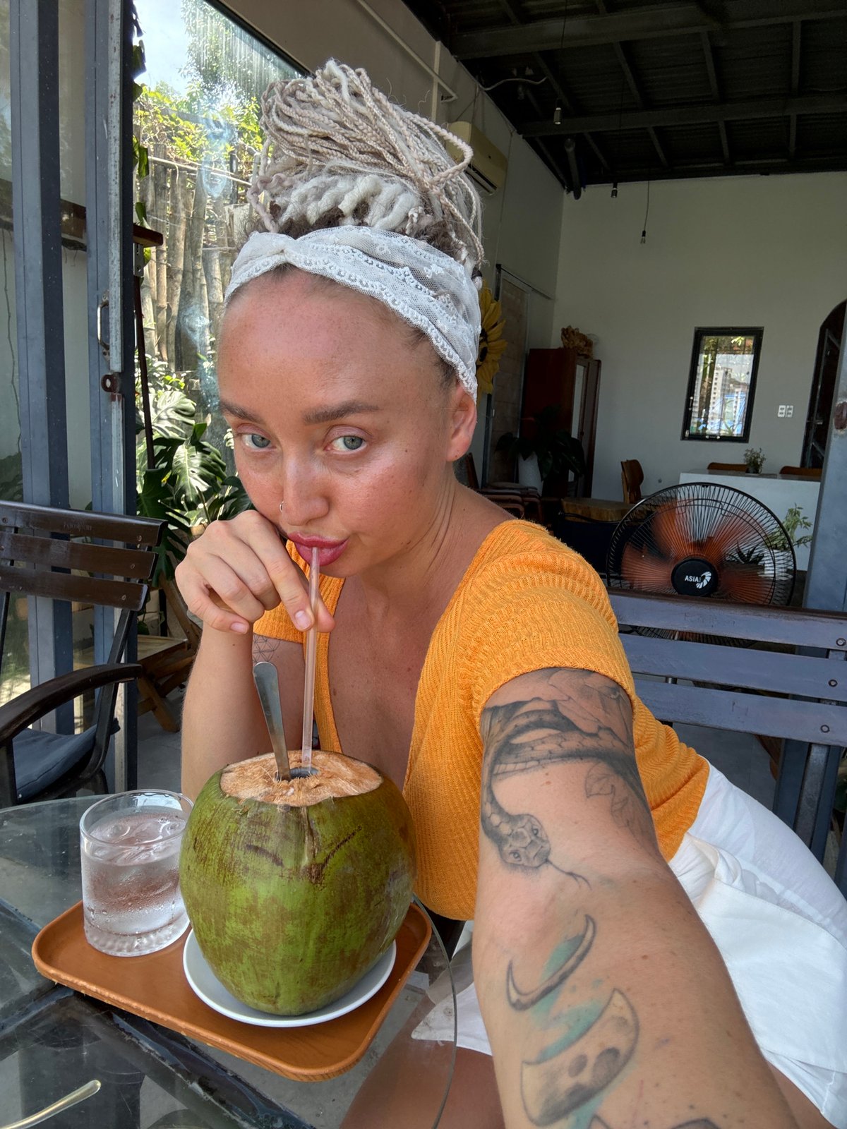 Tropical morning cafe visit in Nha Trang, Vietnam
