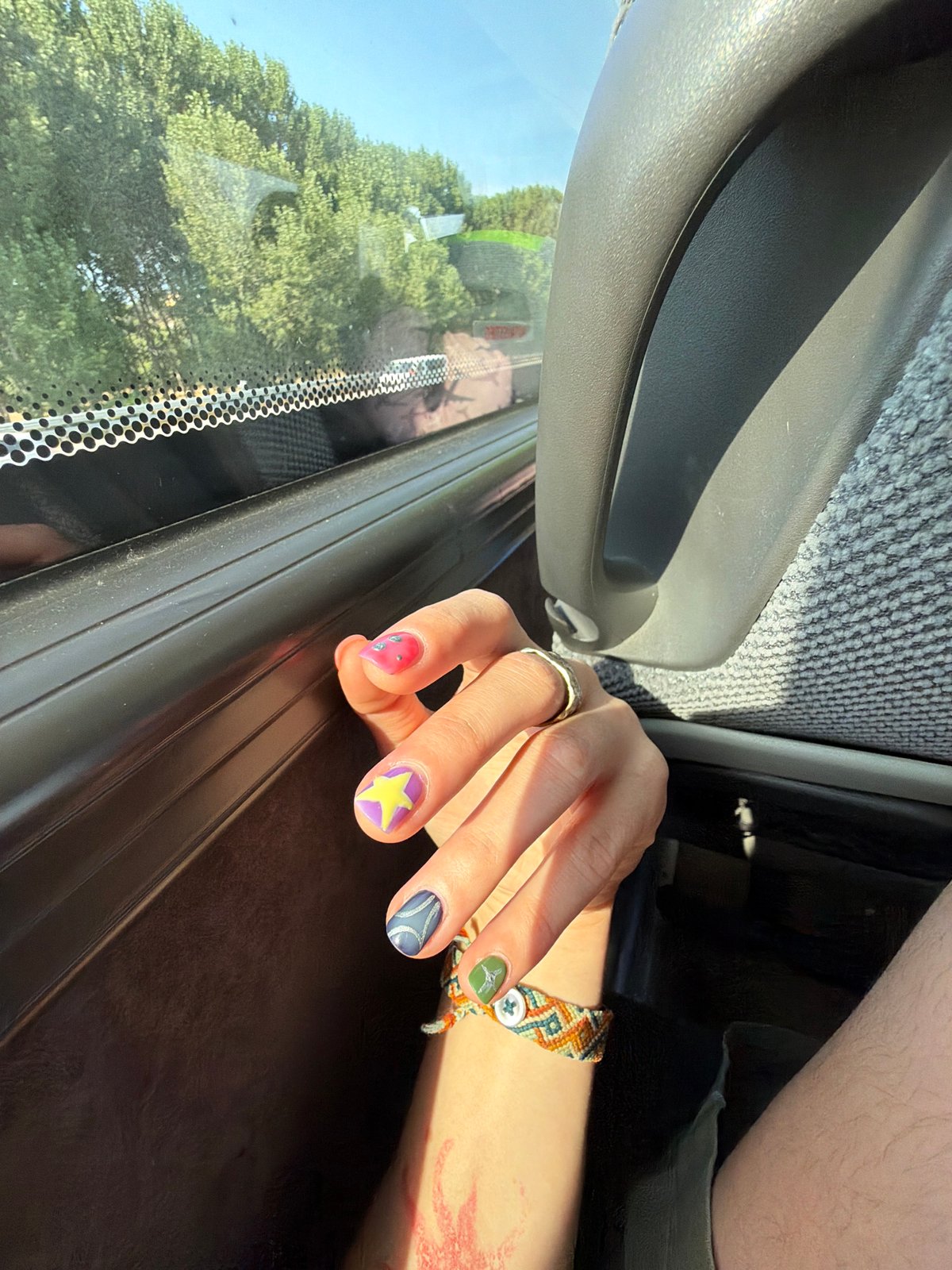 Highway drive, forest views and a sun-lit interior moment