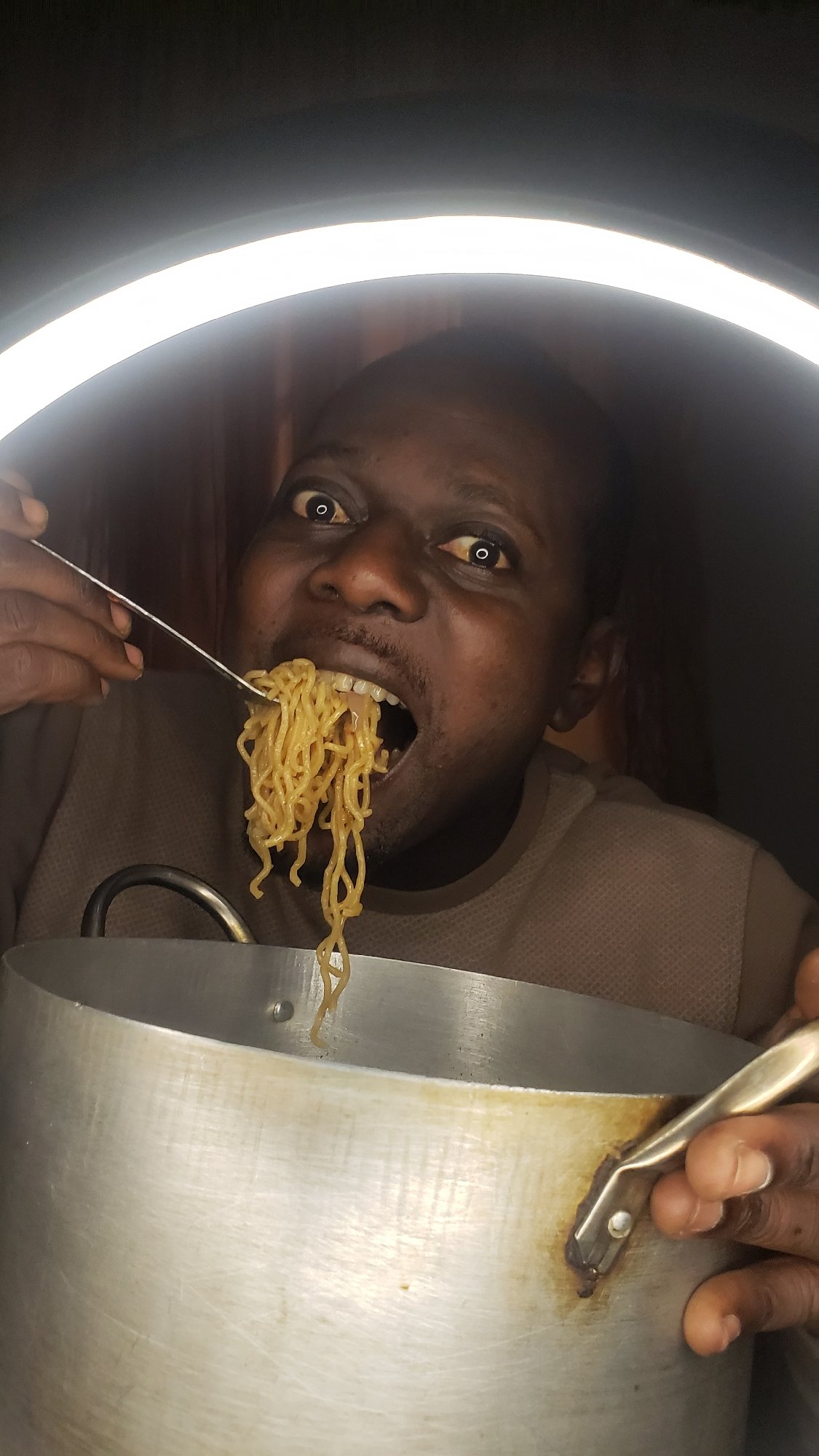 Eating noodles straight from the pot in Narayi