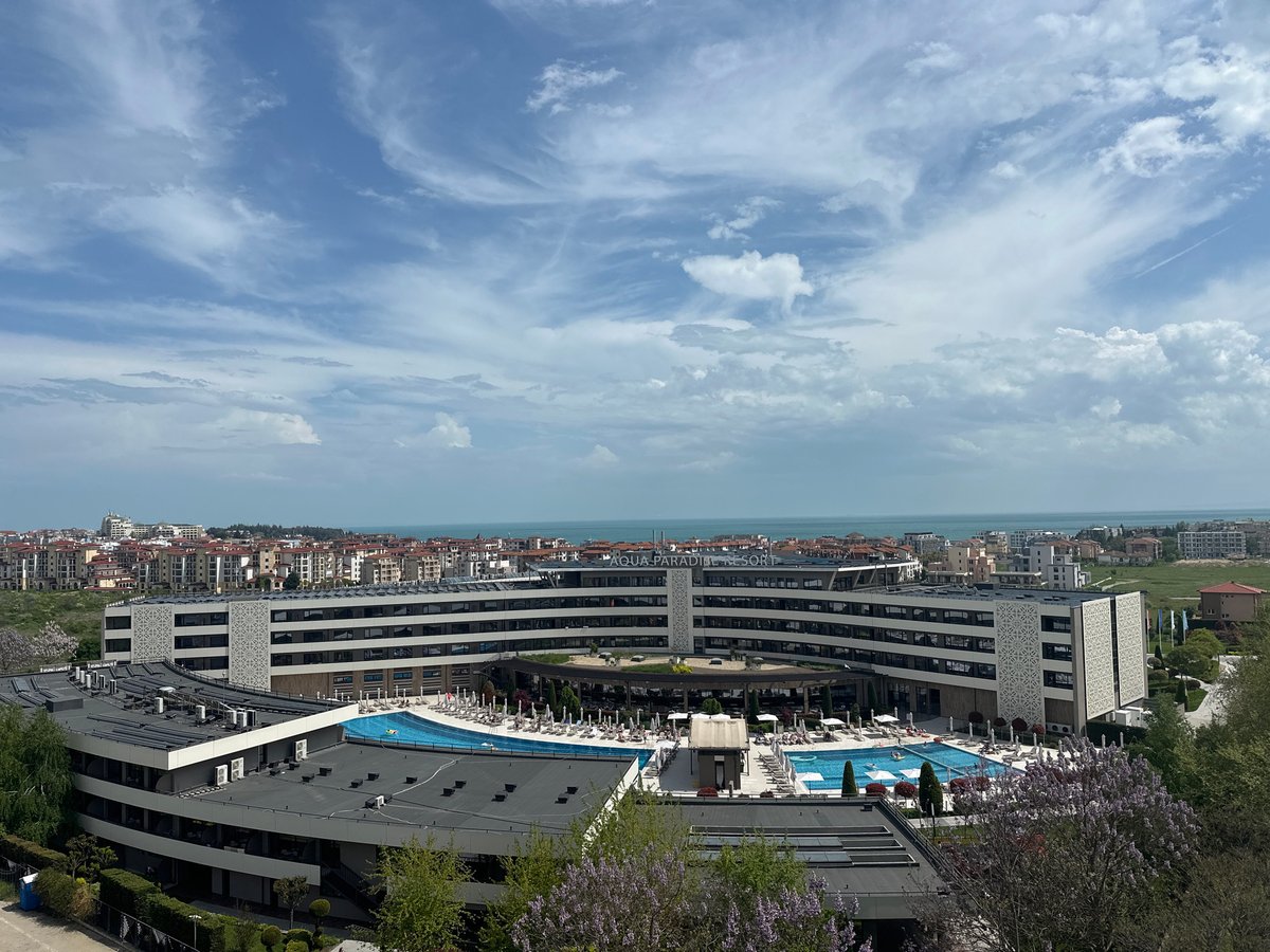 Aerial view captured of Aqua Paradise Resort in Ravda