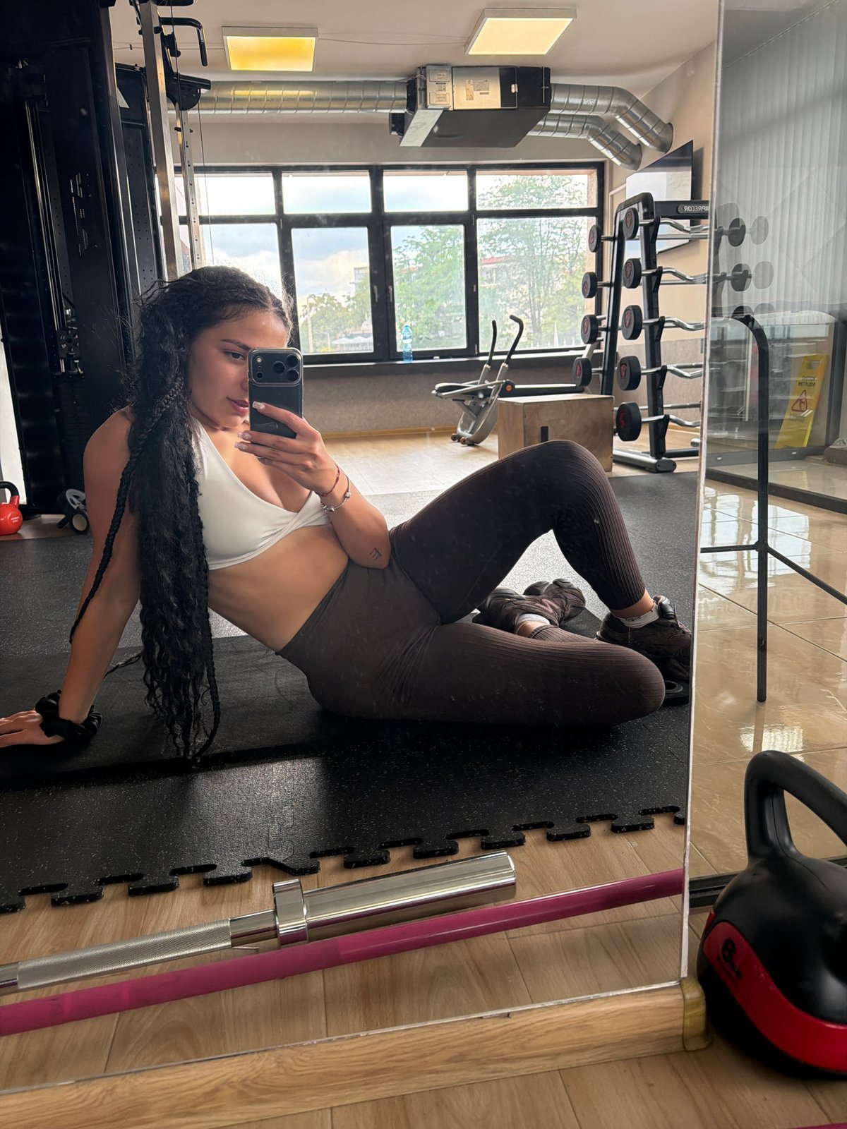 Gym selfie session on a mat in Gabrovo, Bulgaria