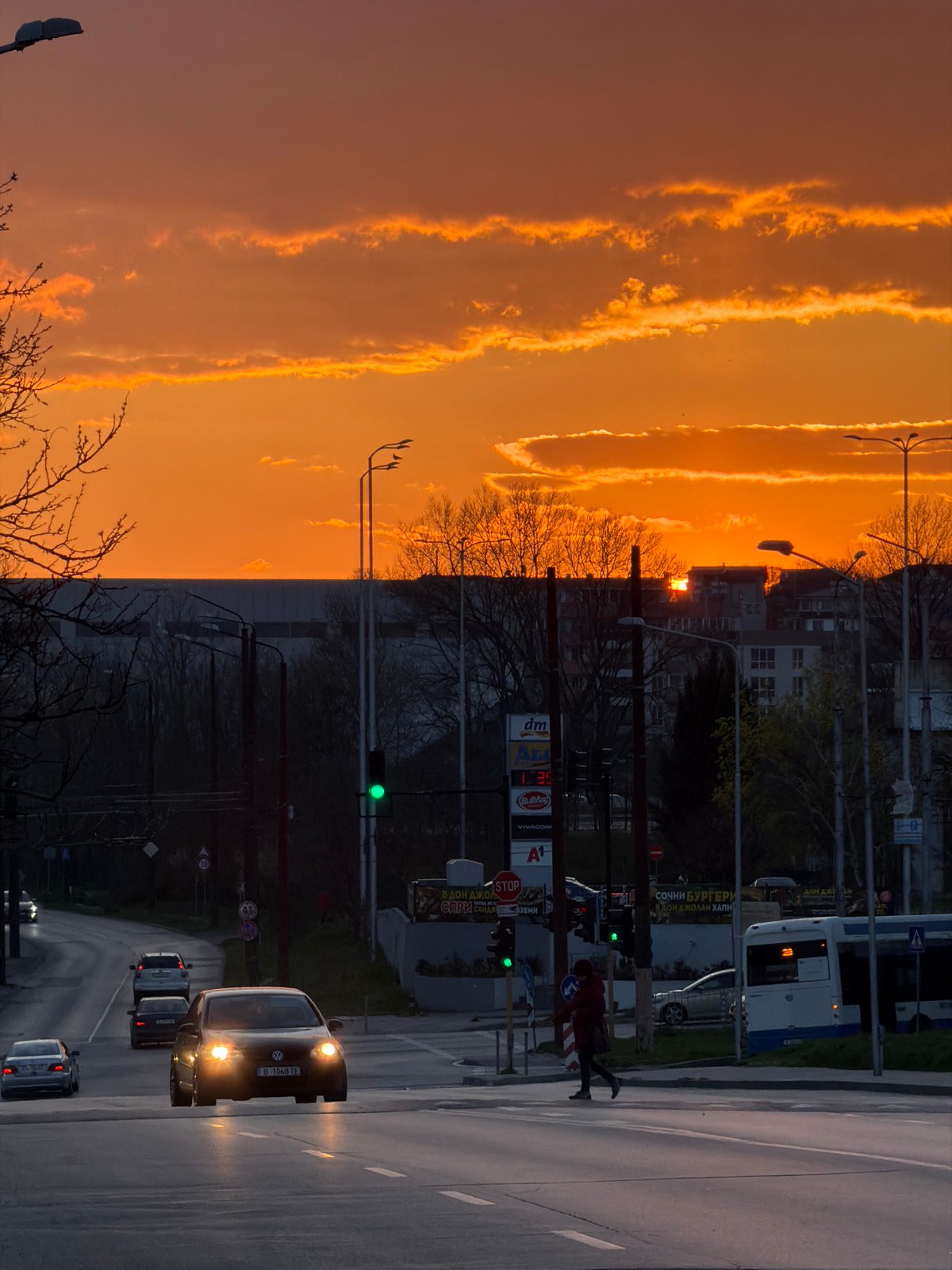Sunset street scene documented in Varna, Bulgaria