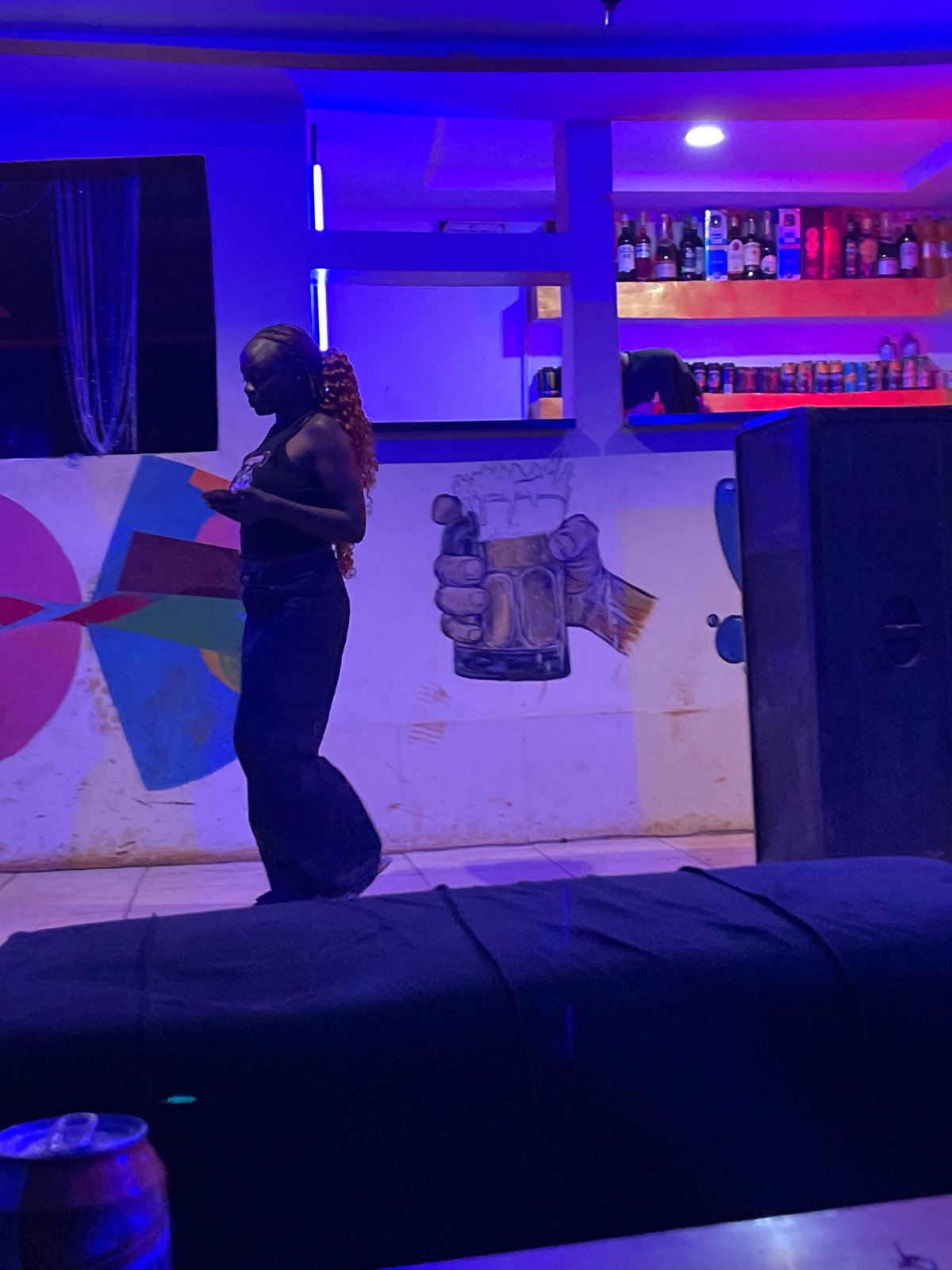 Neon-lit night at a Durumi bar, late June evening