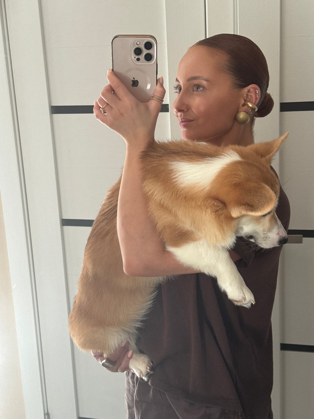 Woman Takes Selfies with Corgi in Chaikovsky, Russia