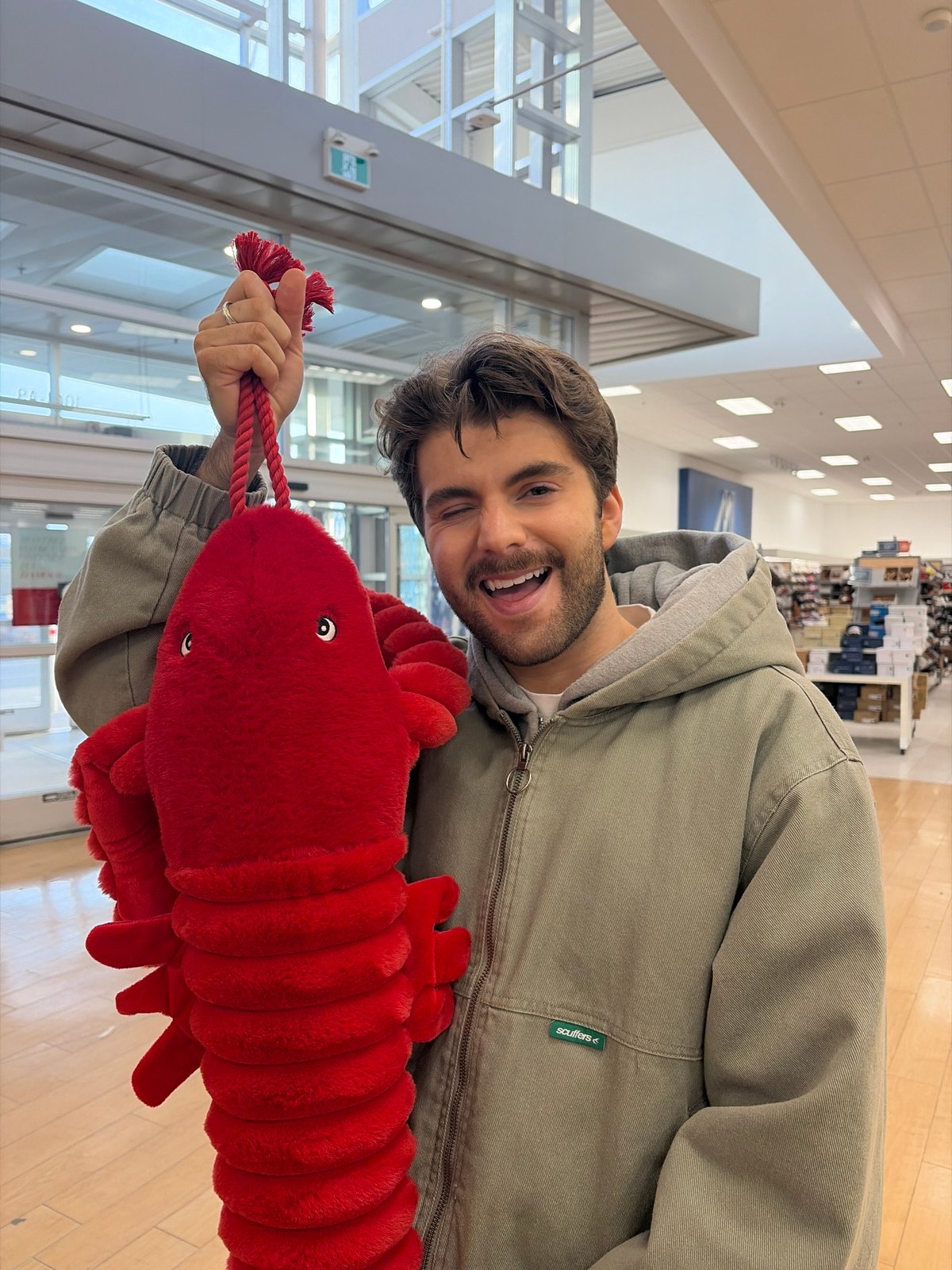 Person carries red plush lobster around Montreal, takes selfies