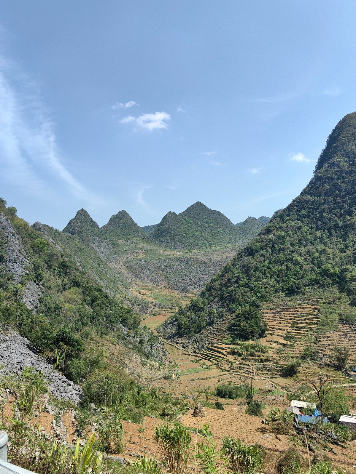 Morning views captured of terraced mountain landscape in Vietnam