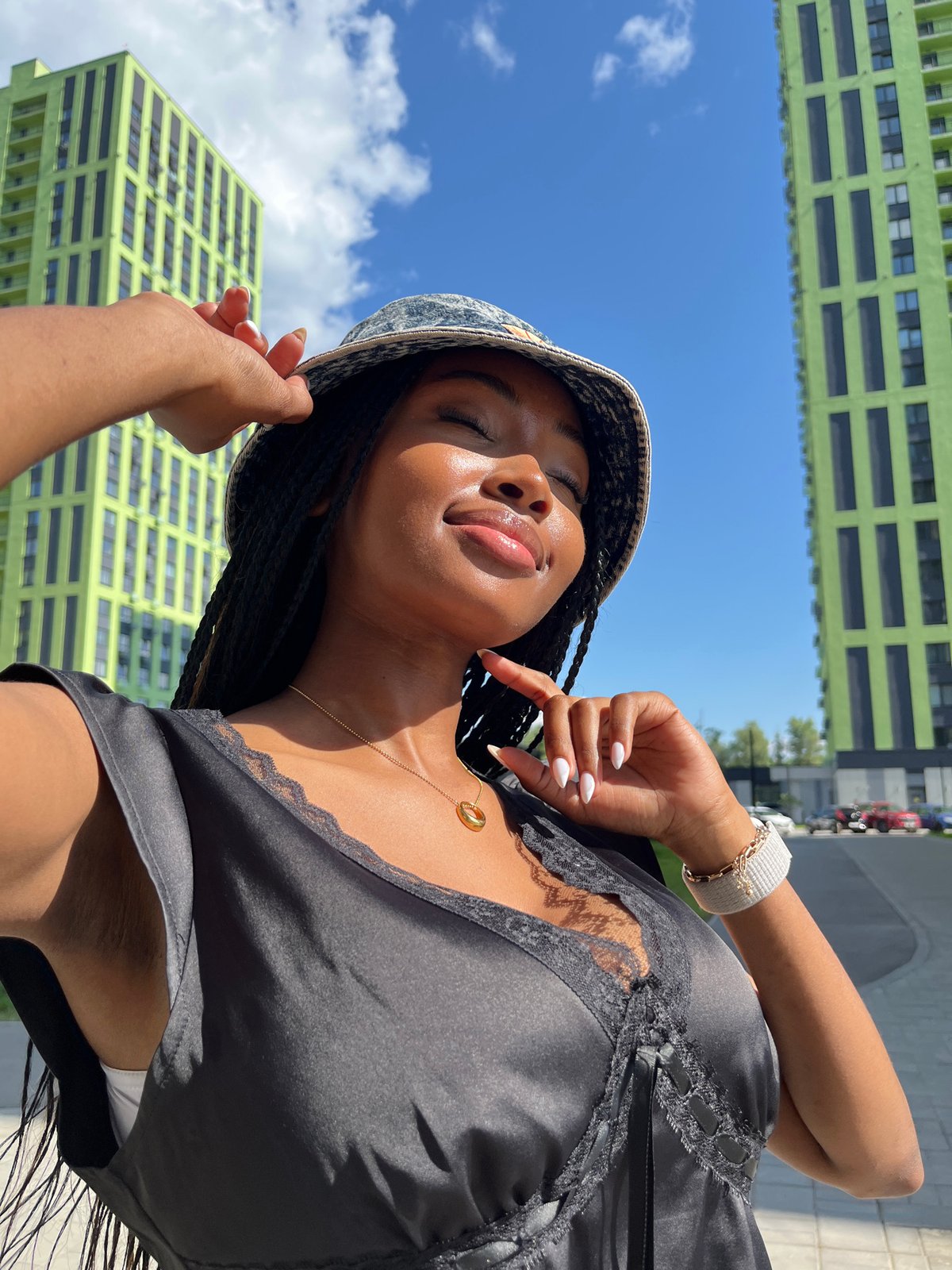Woman poses for photos in Kazan apartment complex