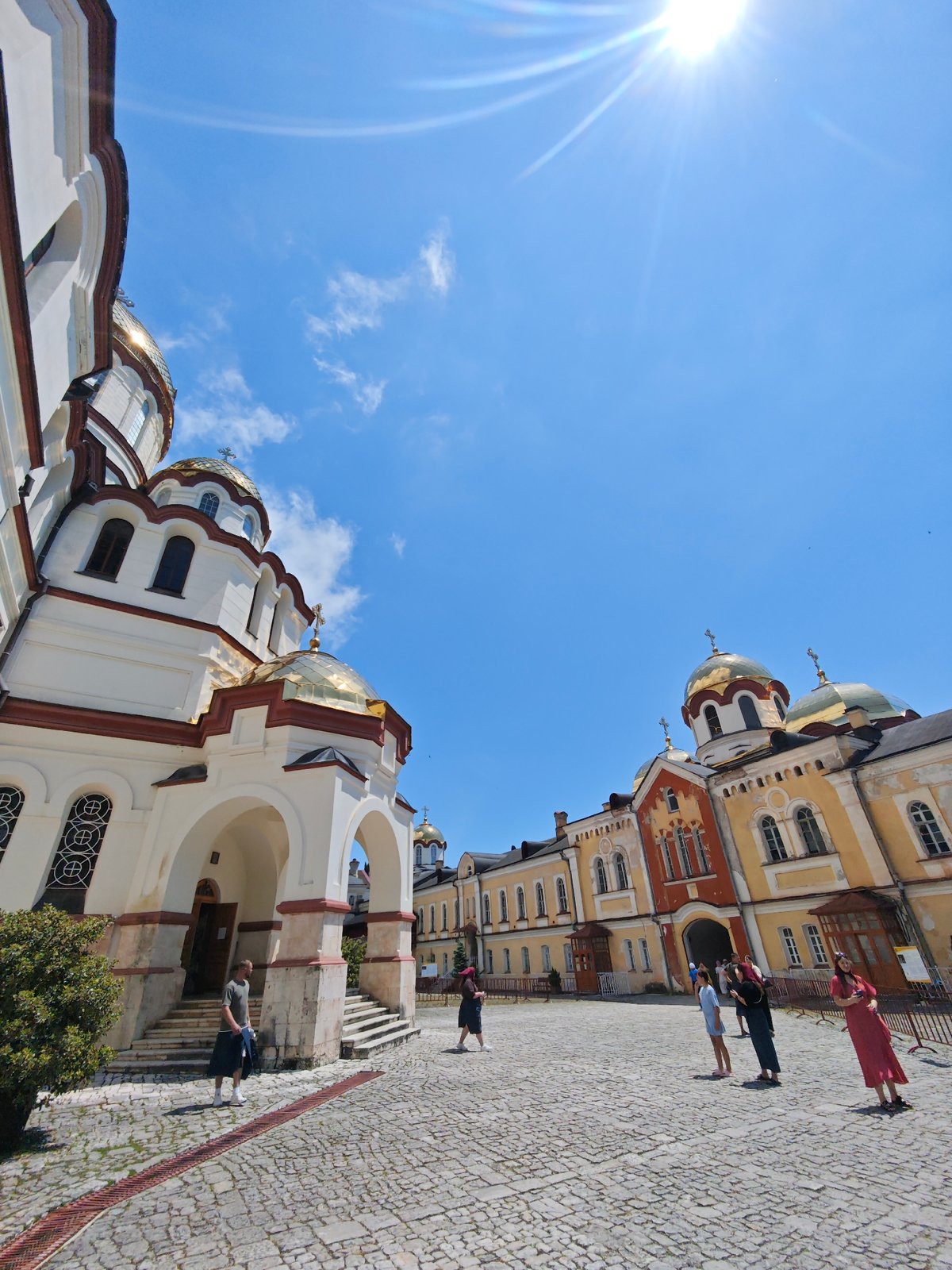 Tourist documents New Athos Monastery complex in Abkhazia