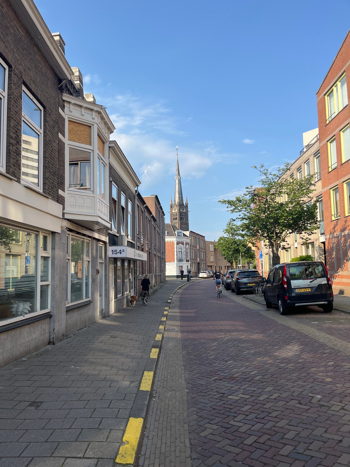 Quiet European brick street in late afternoon light