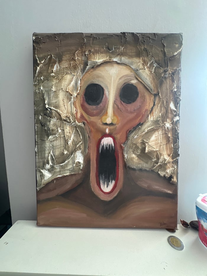 Art studio session features woman and grotesque paintings