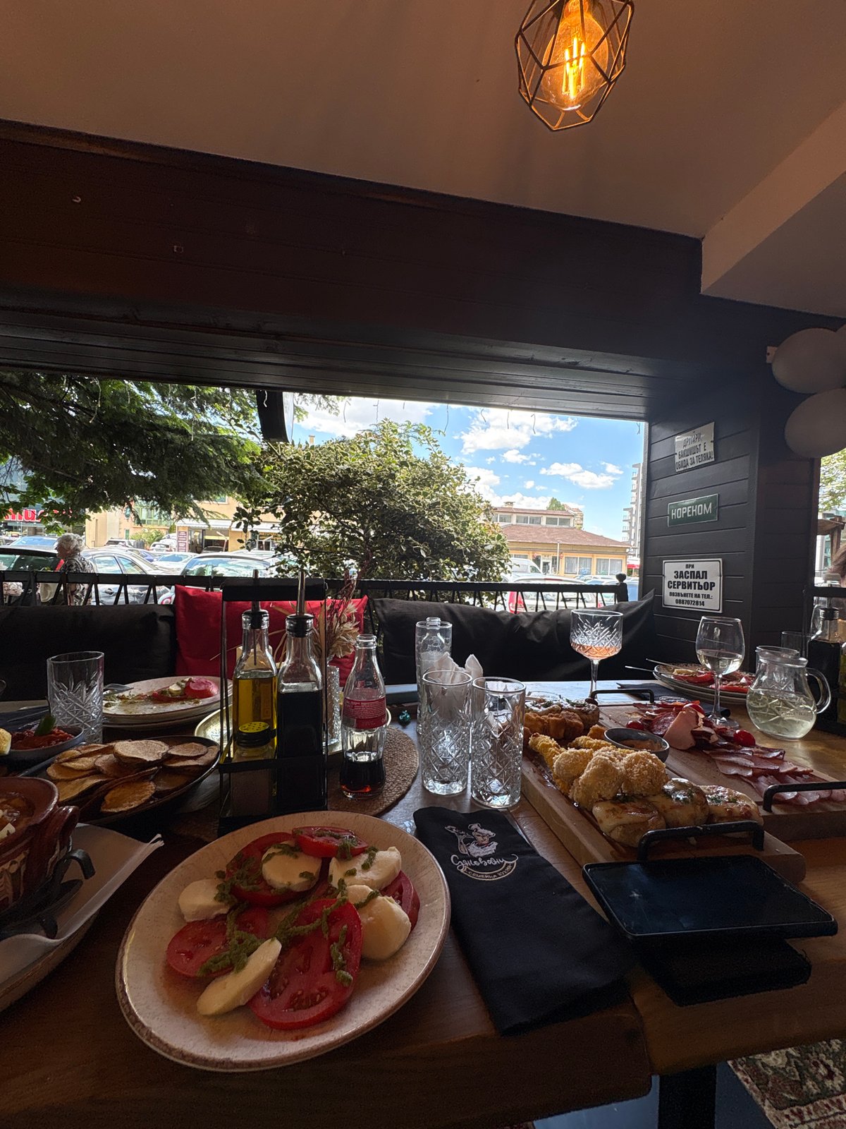 Restaurant scene documented in Sofia showing Cyrillic signage